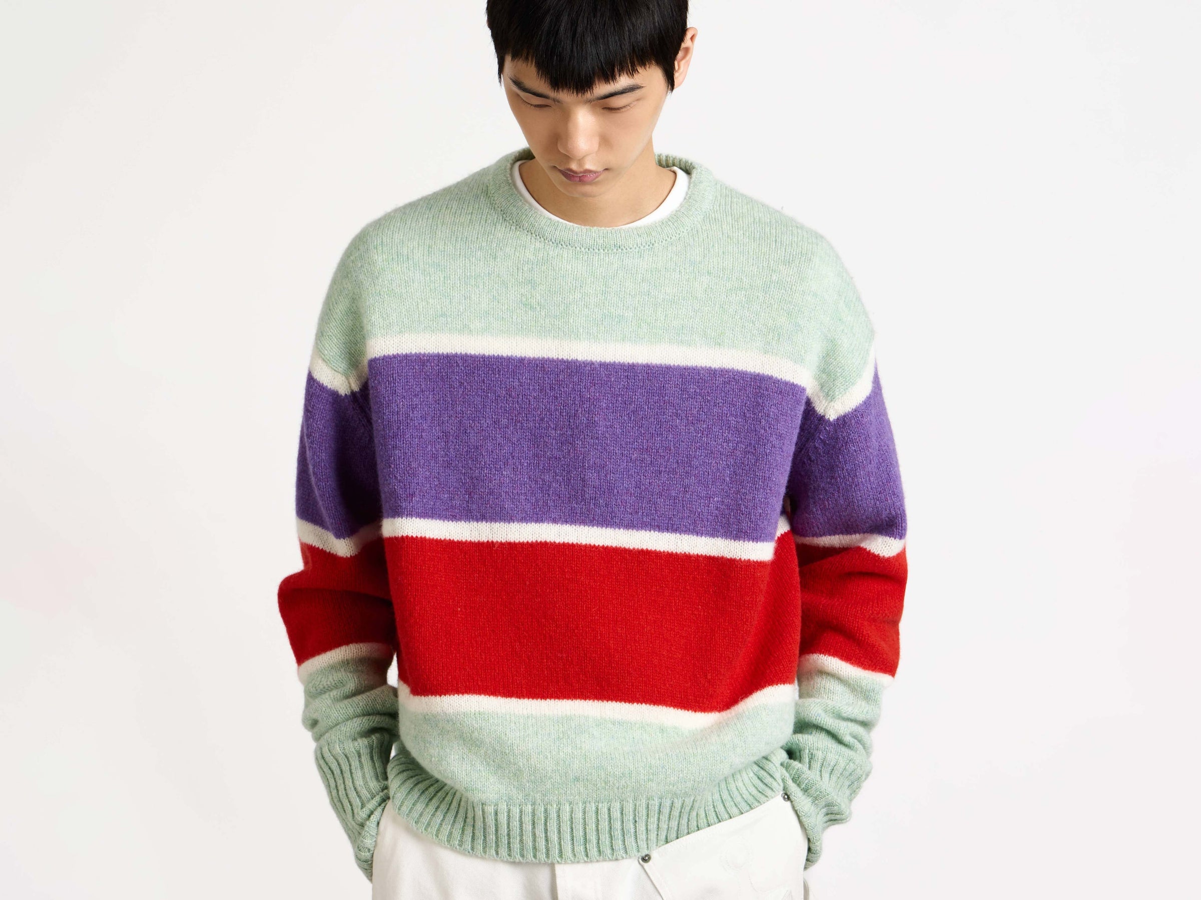 stripe crew neck jumper mint 1 Model Detail 4