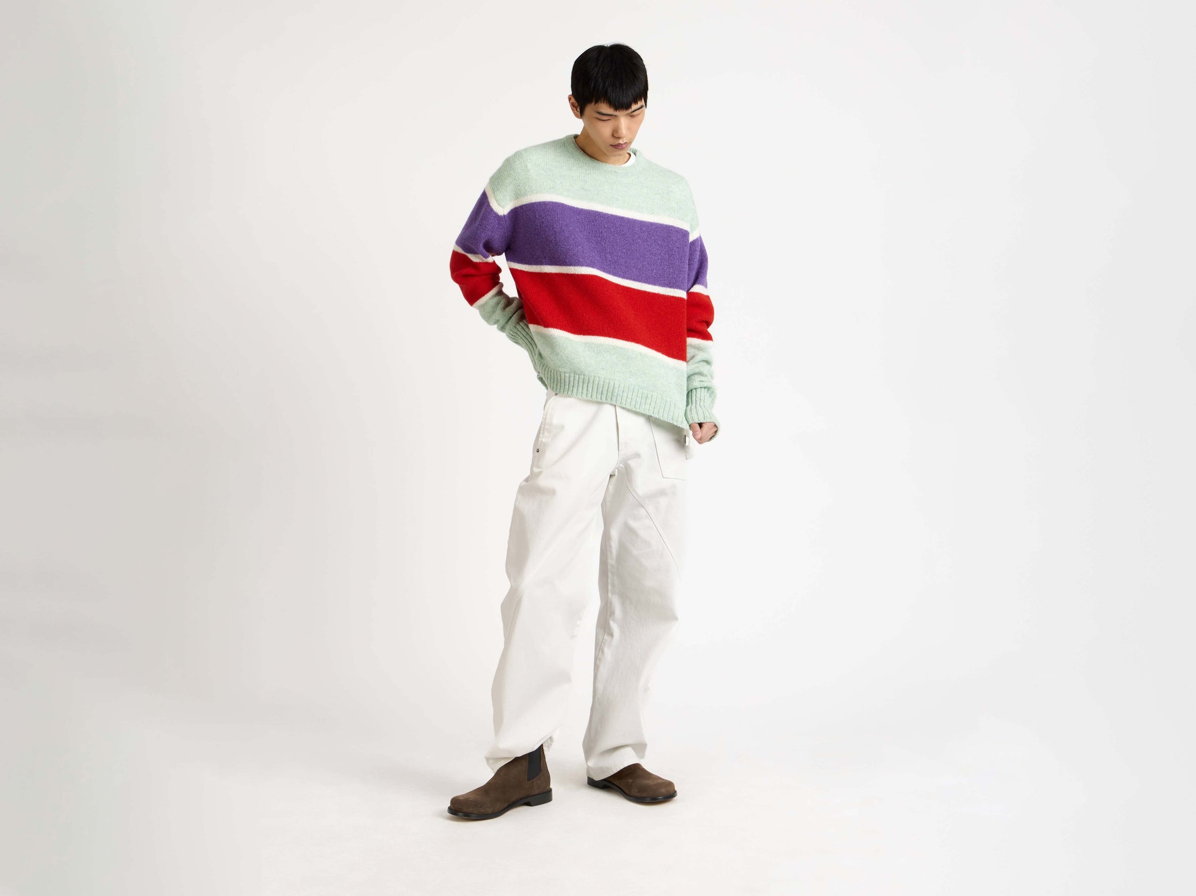 stripe crew neck jumper mint 1 Model Front 5