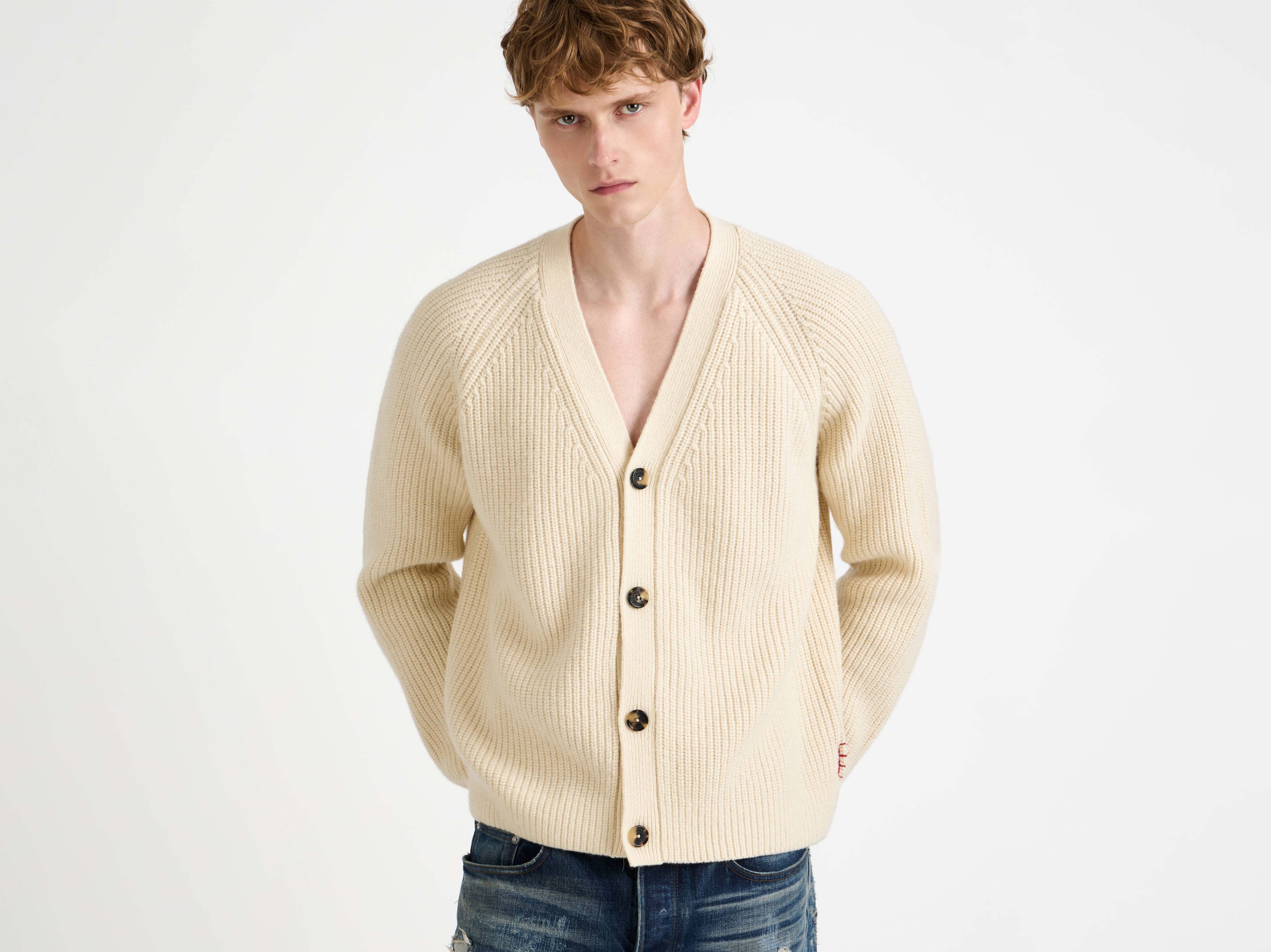 MENS V-NECK CARDIGAN IN IVORY in IVORY KW1422YN0463006XS | JW