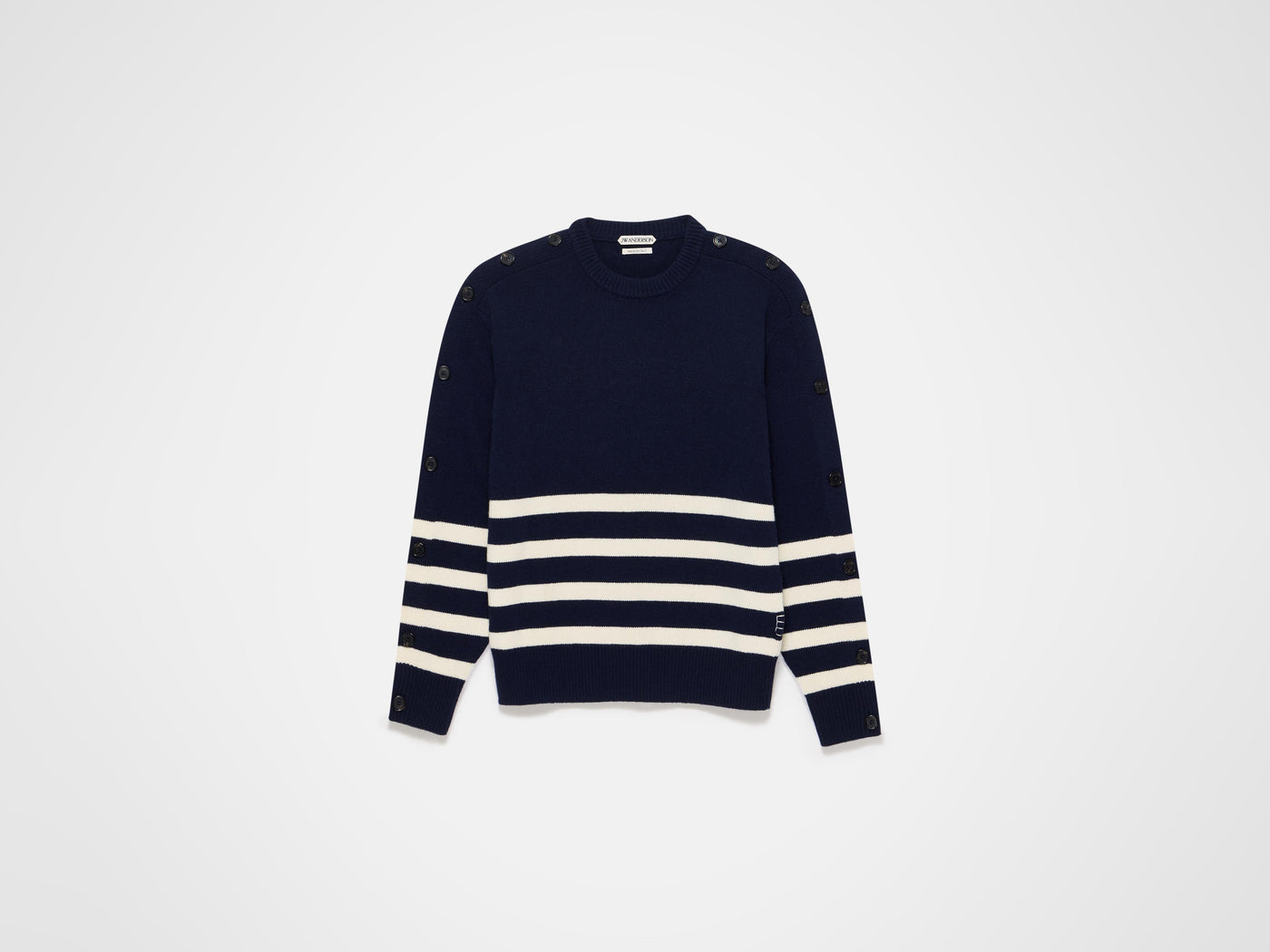 buttoned sleeve breton jumper navy Product Front 5