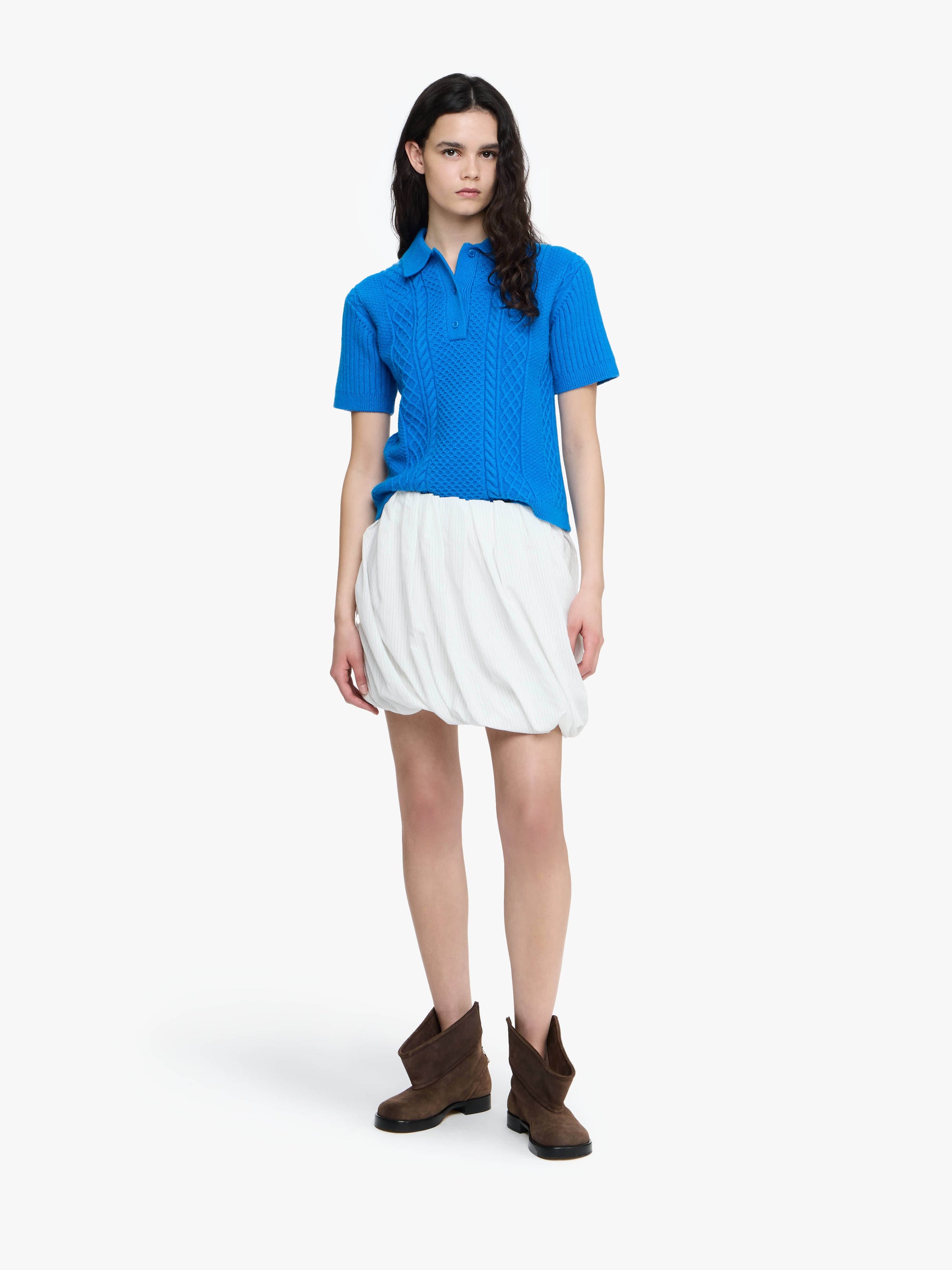 CROPPED CABLE KNIT POLO