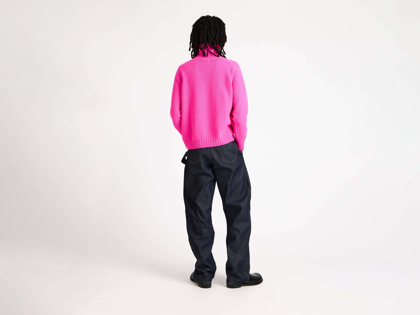 turtle neck jumper neon pink Model Back 3