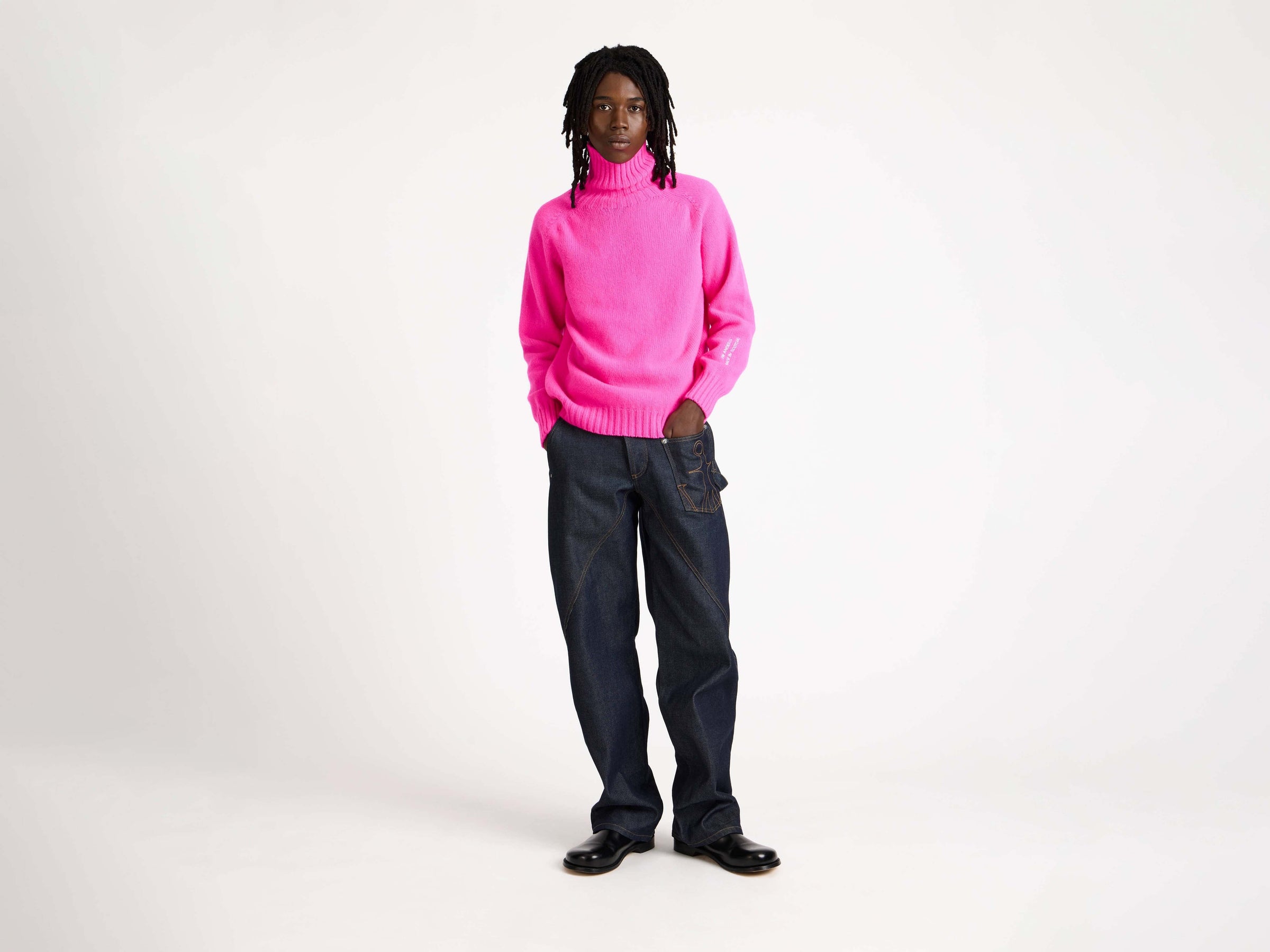 turtle neck jumper neon pink Model Front 1