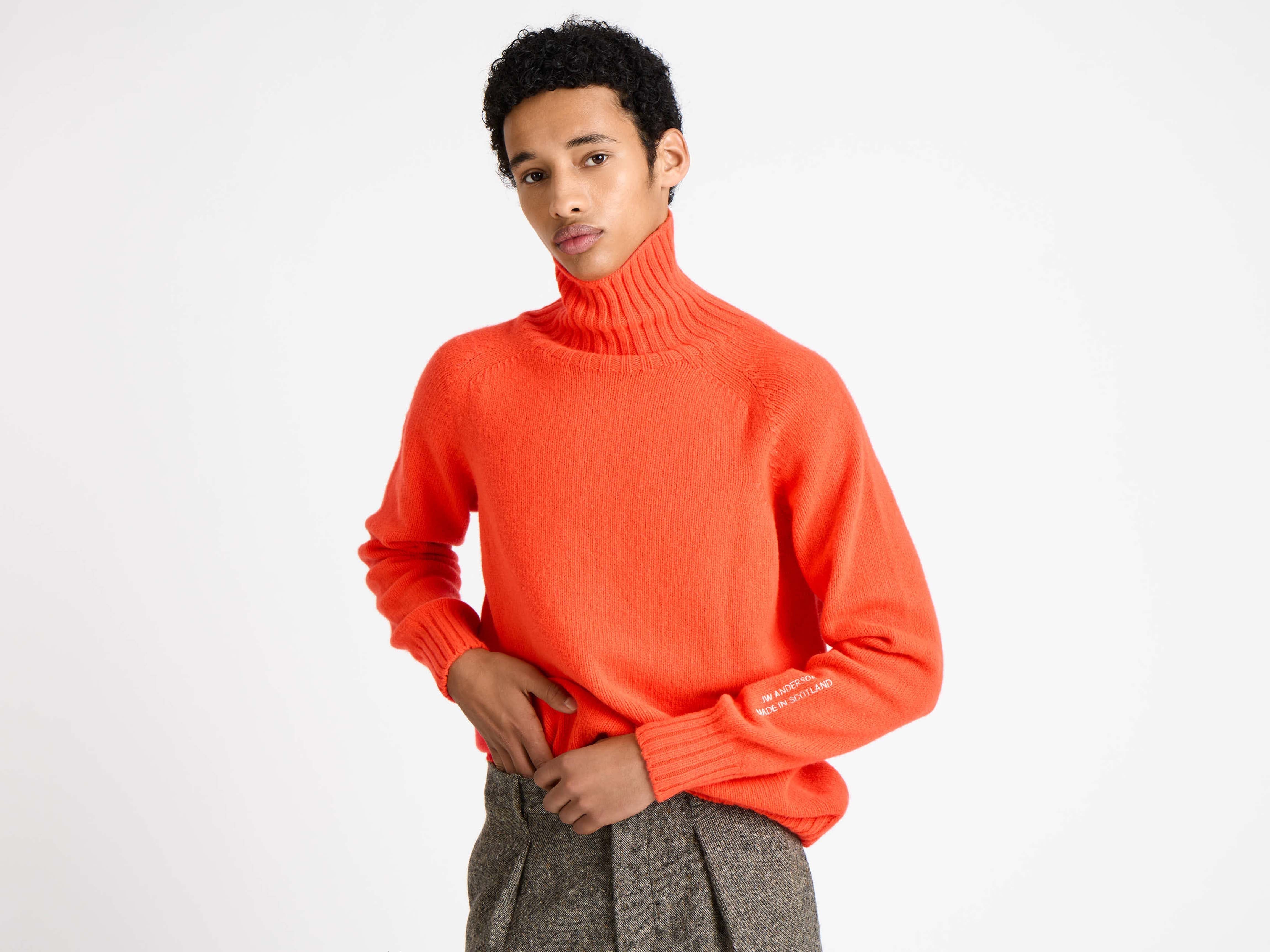 MENS TURTLENECK JUMPER IN NEON ORANGE in NEON ORANGE