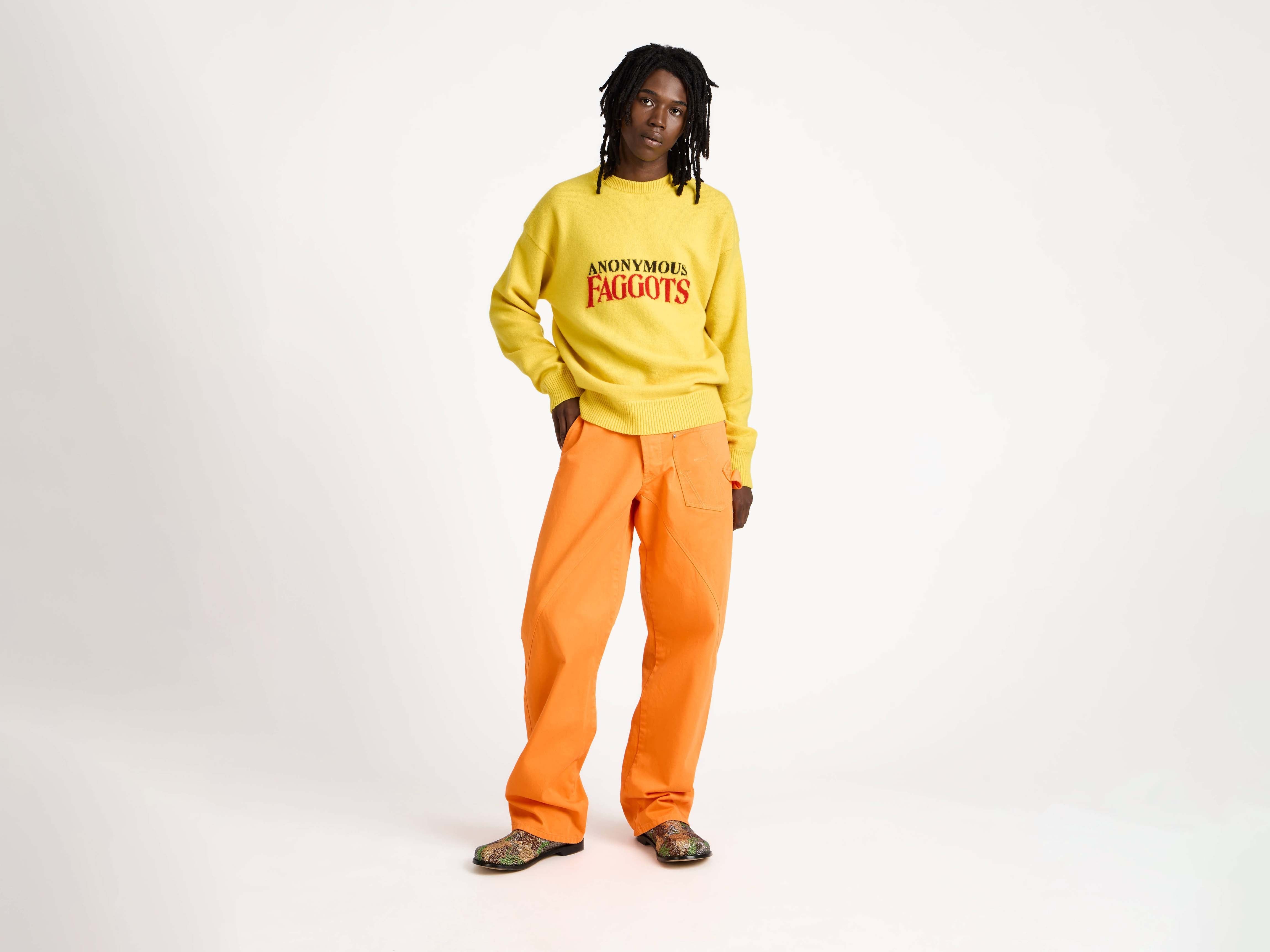 JW ✩.*˚ MENS 'ANONYMOUS FAGGOTS' JUMPER IN BRIGHT YELLOW in BRIGHT