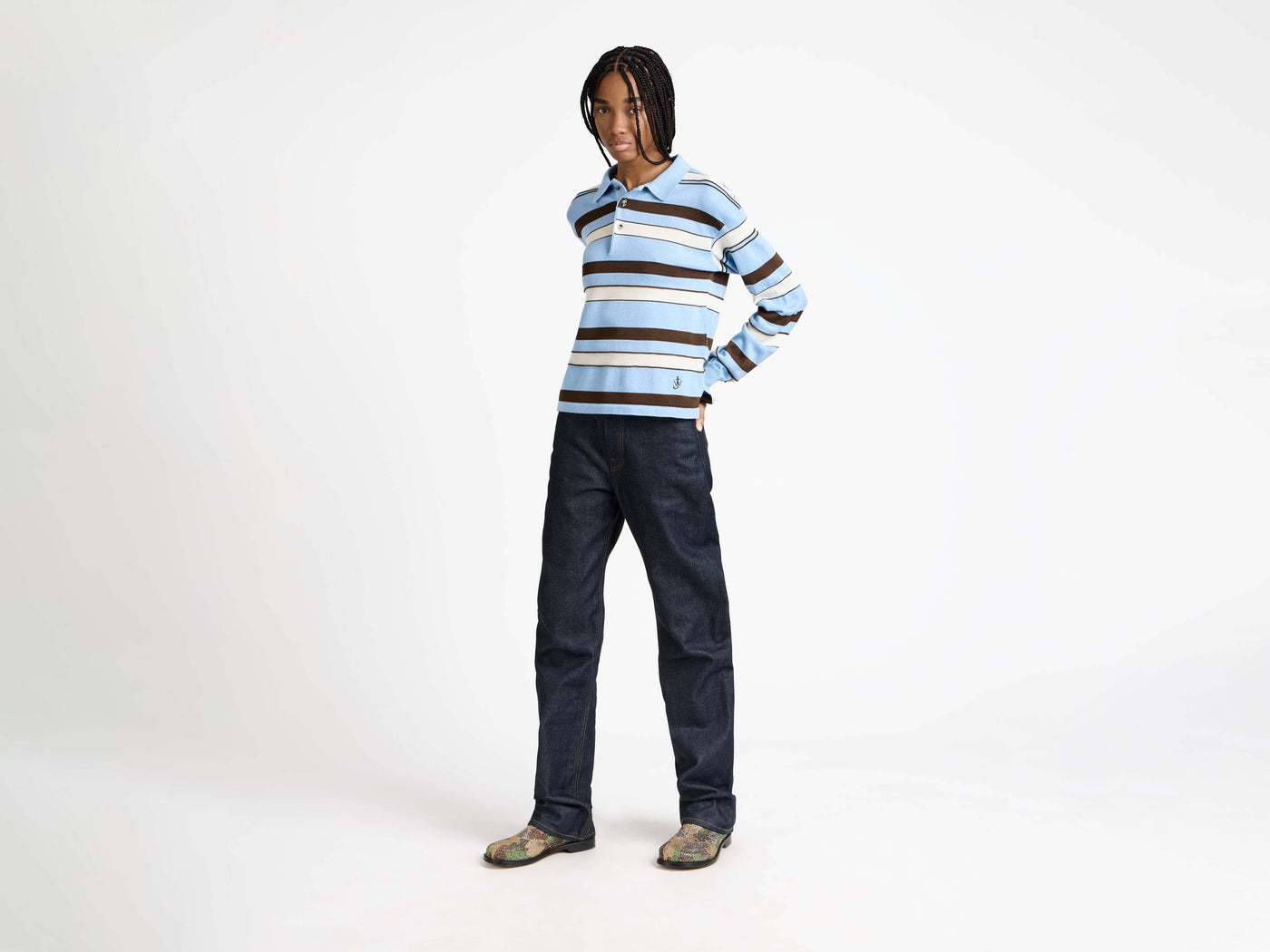 knitted rugby polo misty blue 1 Model Front 4