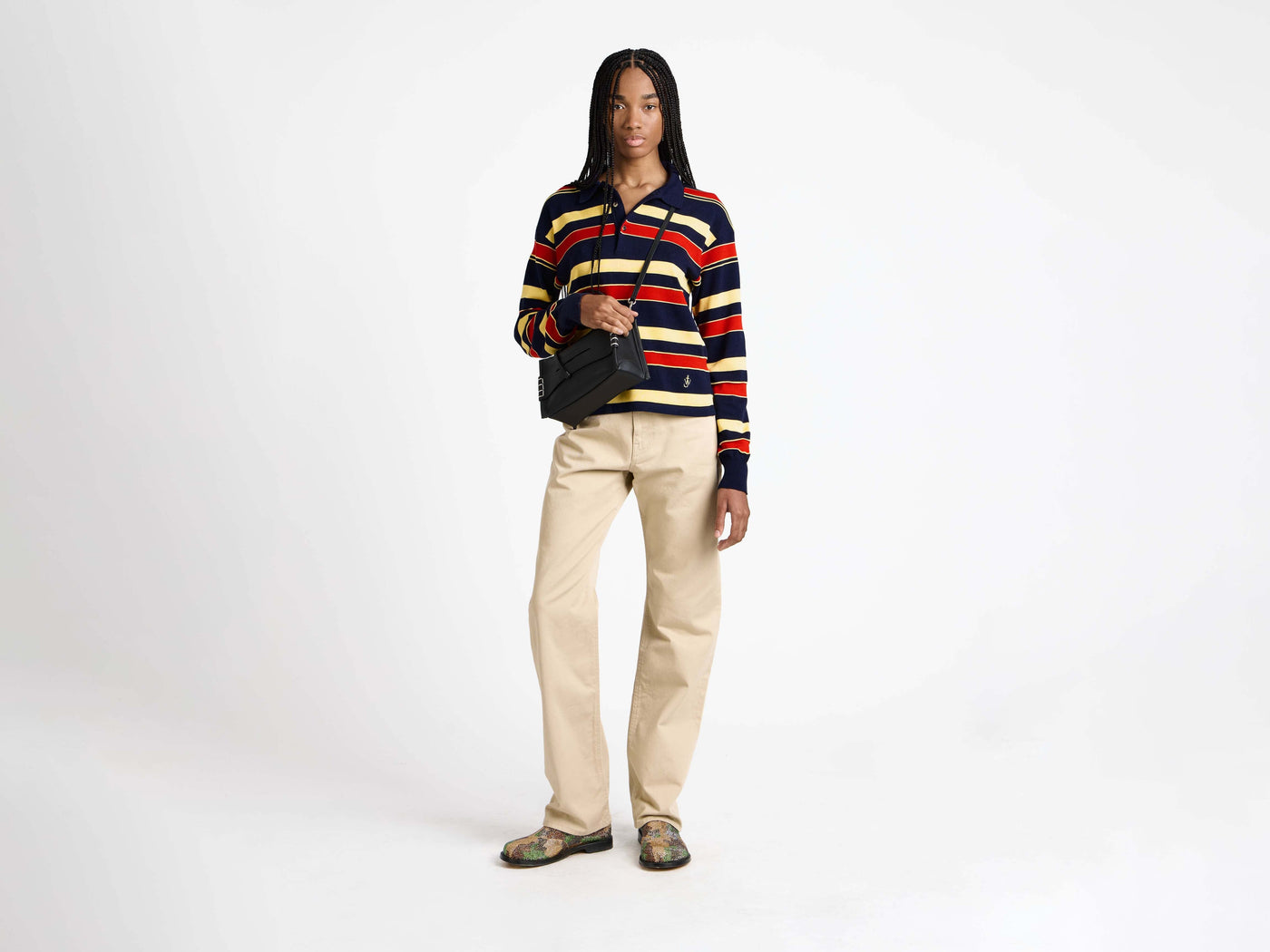 knitted rugby polo navy 1 Model Front 3