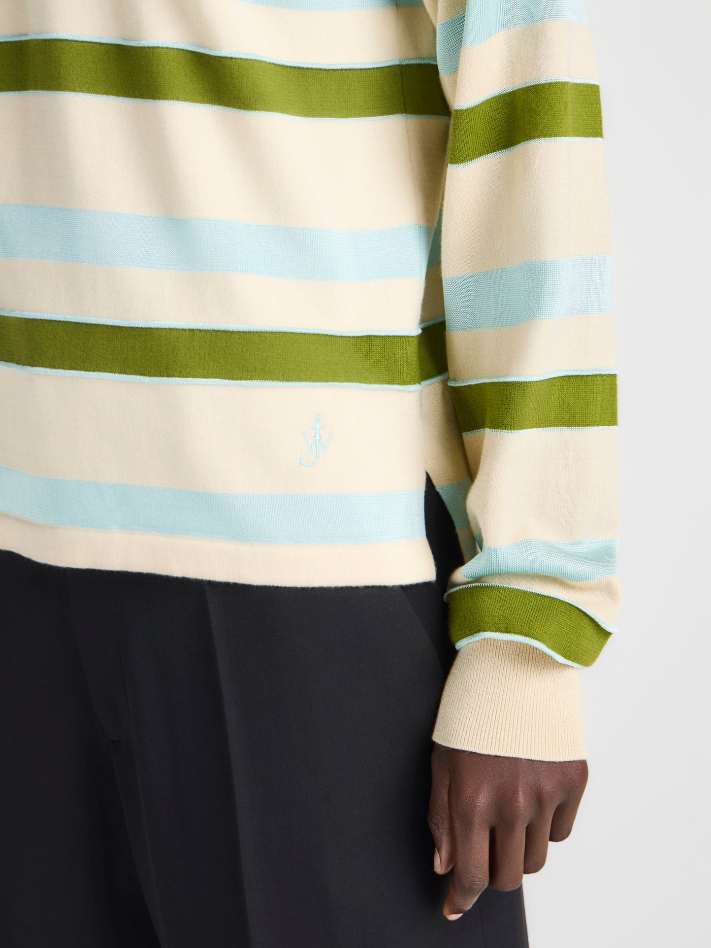 WOMENS KNITTED STRIPED RUGBY POLO TOP IN IVORY