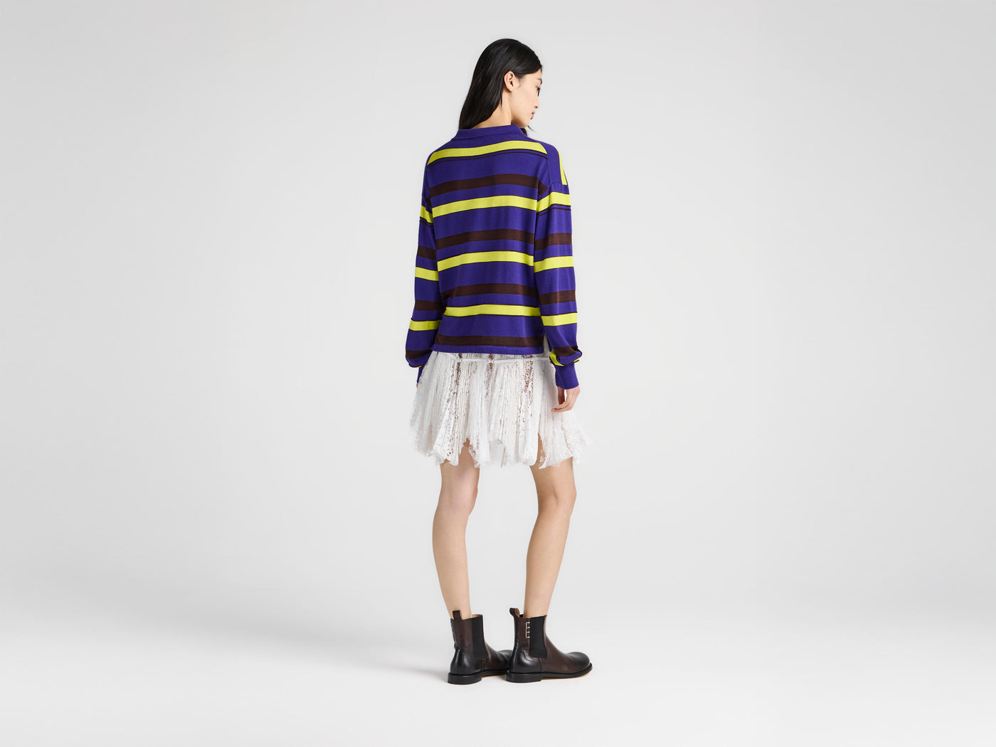 WOMENS KNITTED STRIPED RUGBY POLO TOP IN ULTRAVIOLET