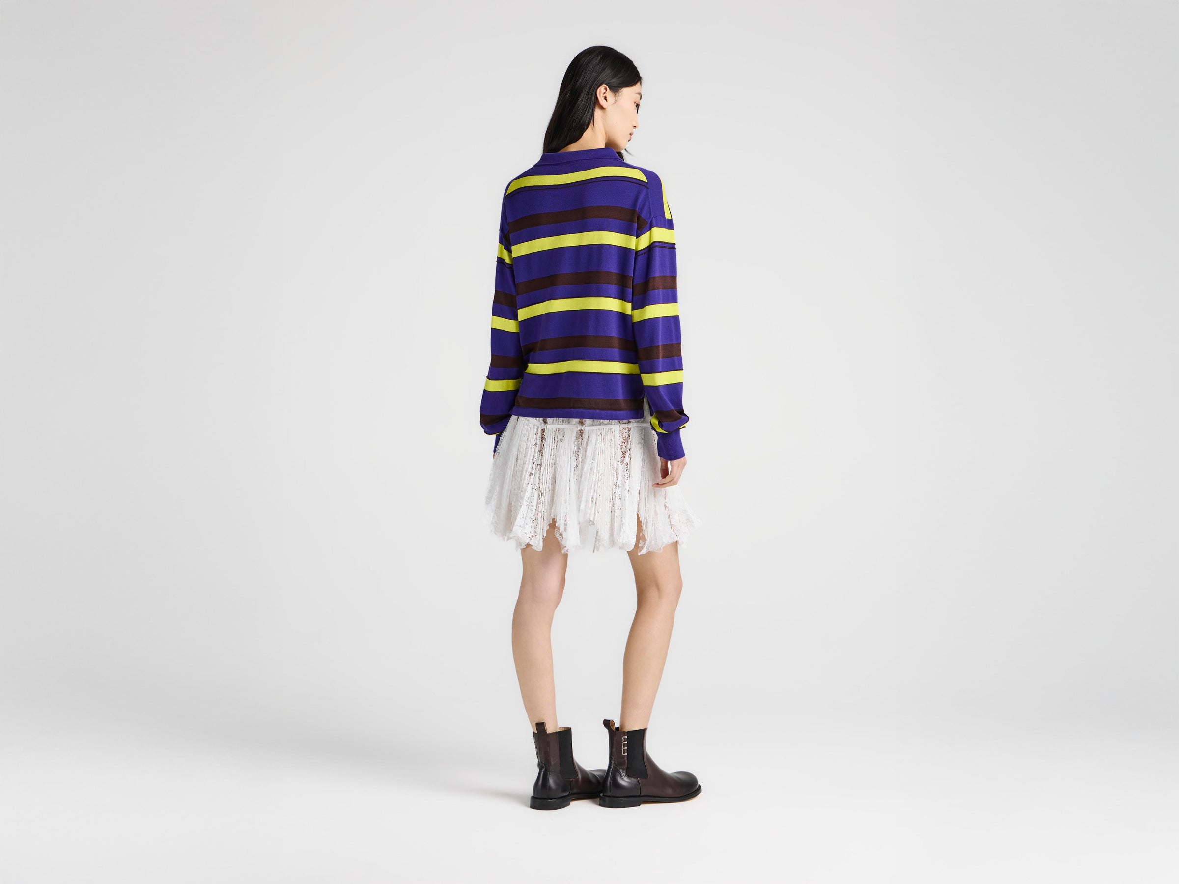 WOMENS KNITTED STRIPED RUGBY POLO TOP IN ULTRAVIOLET