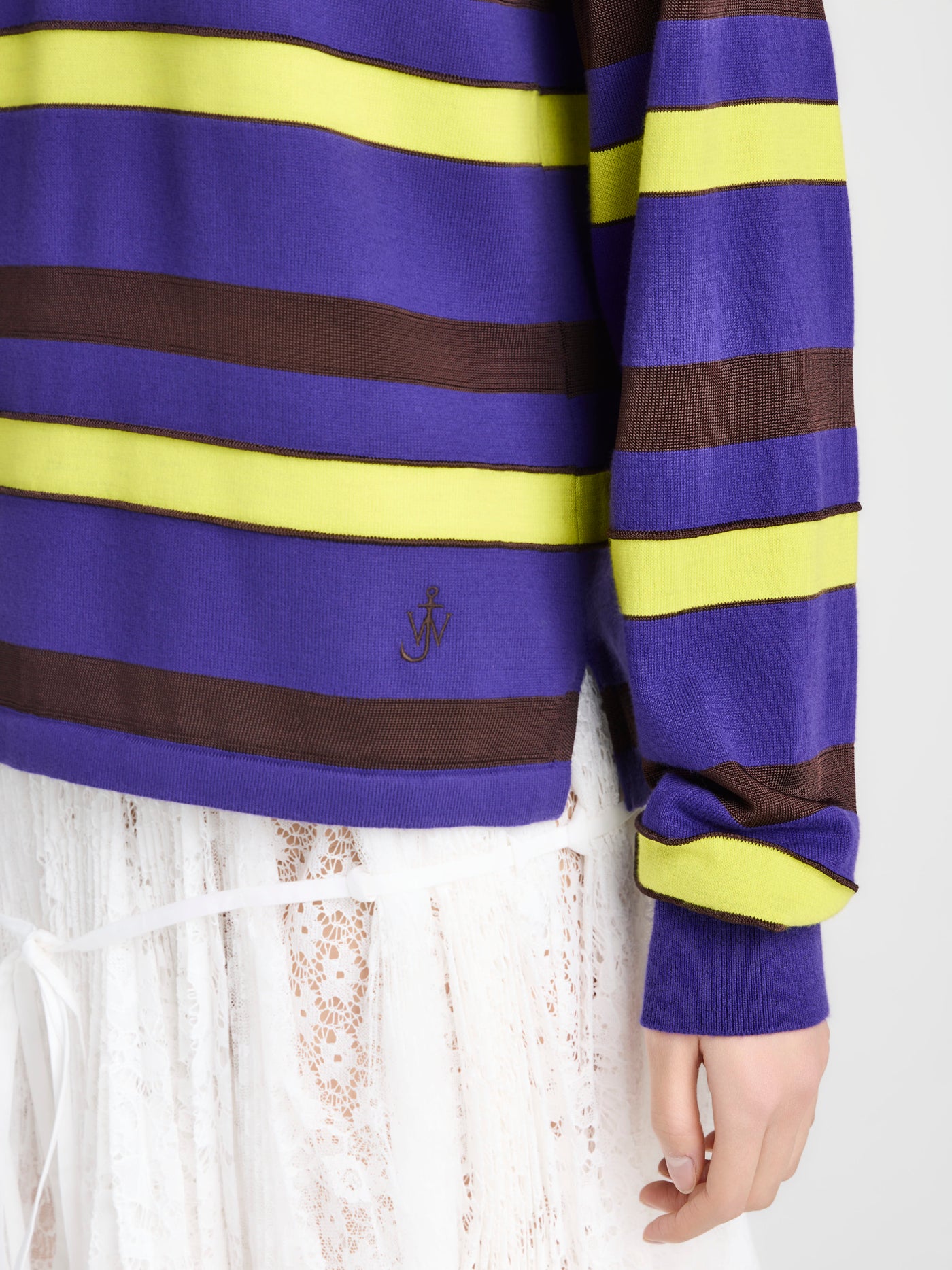 WOMENS KNITTED STRIPED RUGBY POLO TOP IN ULTRAVIOLET