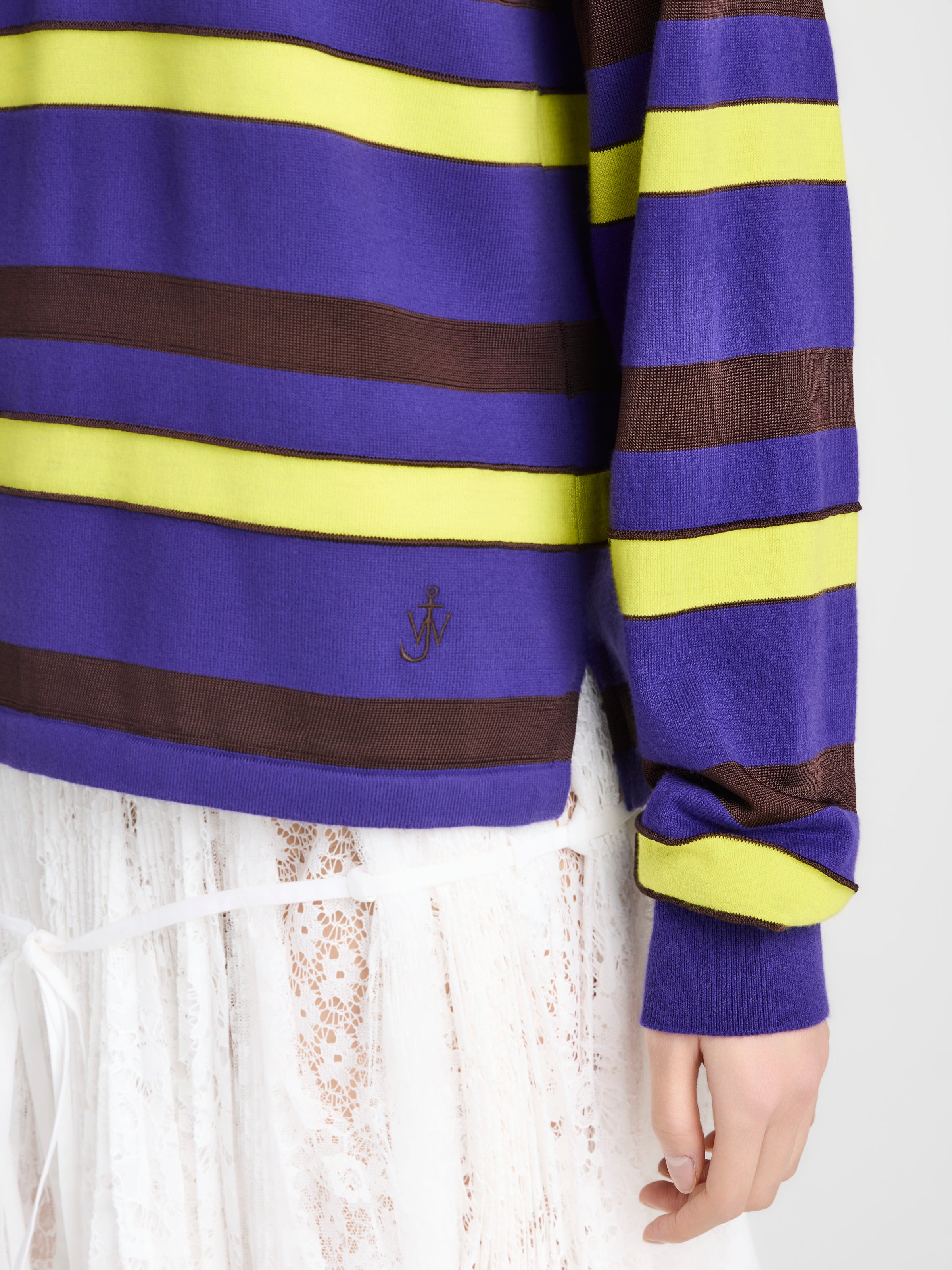 WOMENS KNITTED STRIPED RUGBY POLO TOP IN ULTRAVIOLET