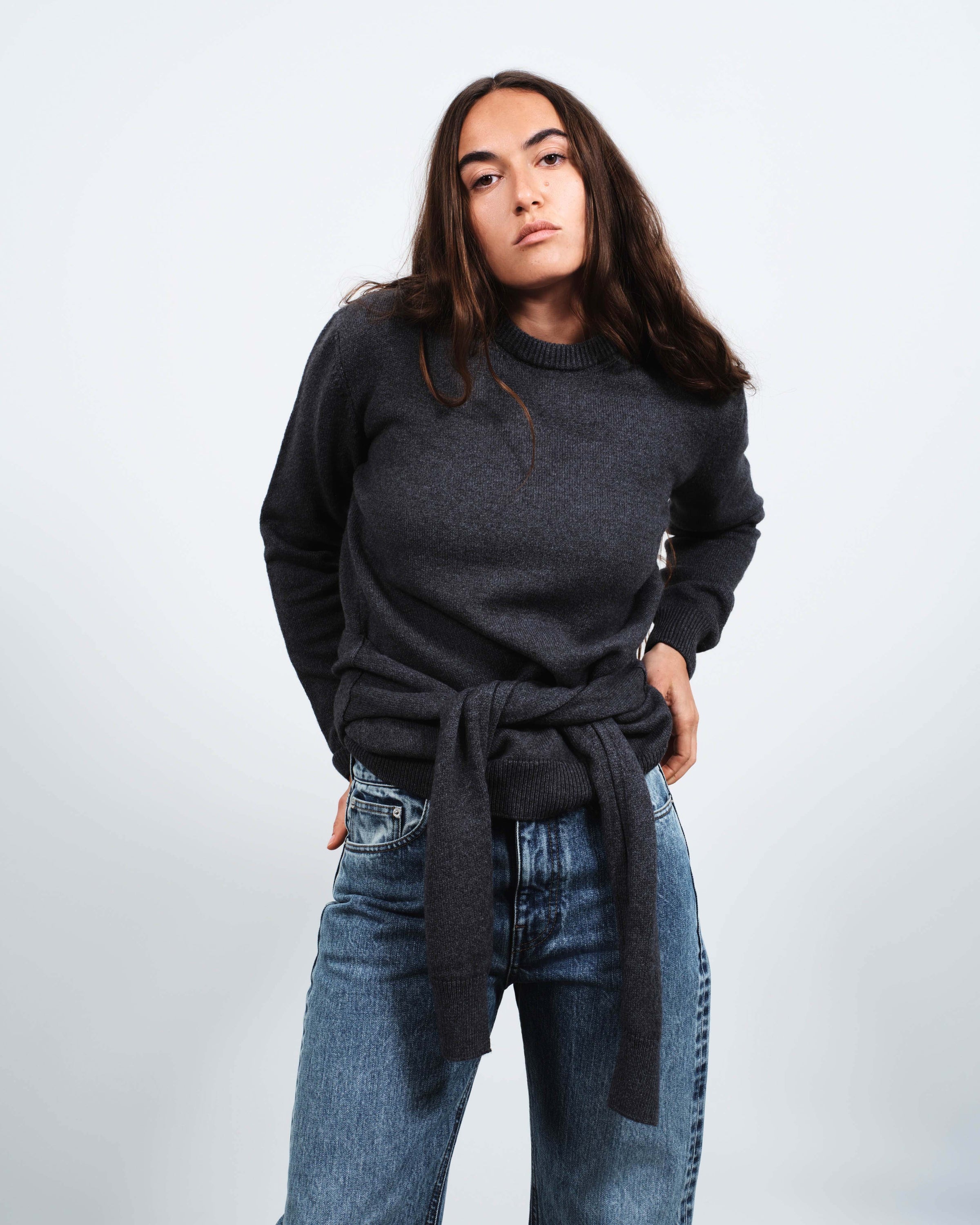 waist tie jumper charcoal melange Creative 1