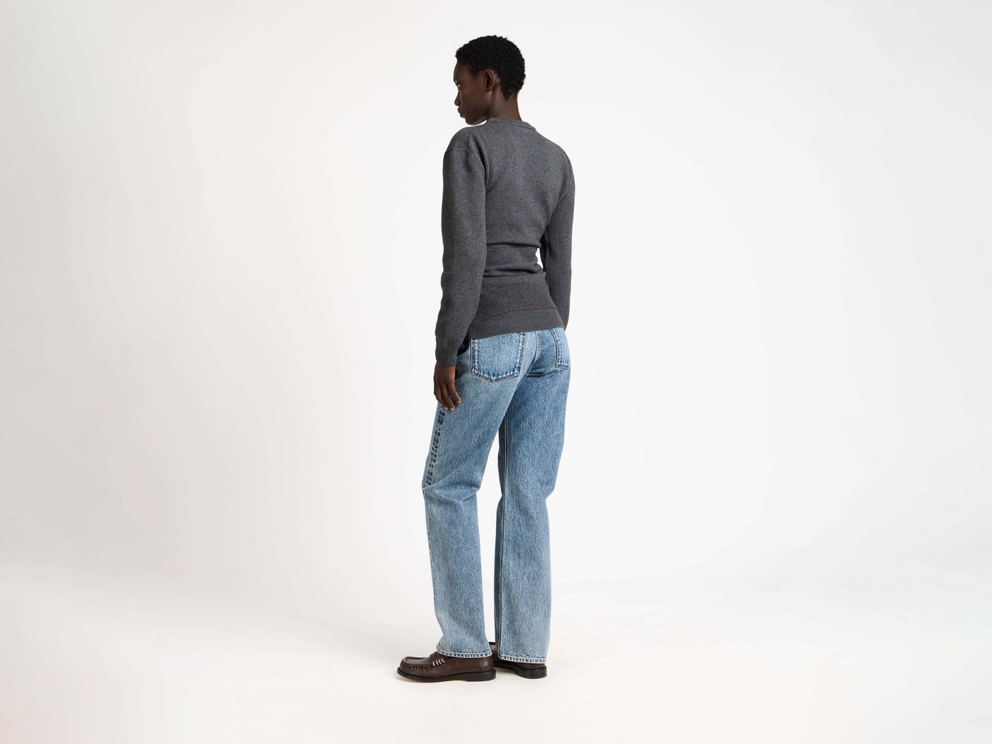 waist tie jumper charcoal melange Model Back 3