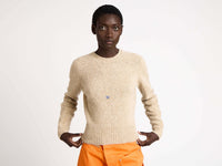 sleeve embroidered crew neck jumper oatmeal melange 1 Model Detail 1