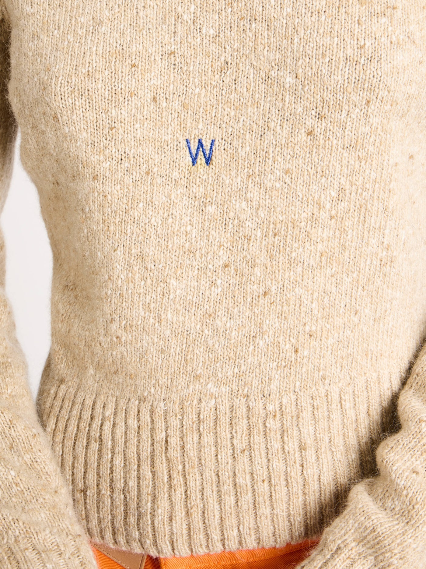 sleeve embroidered crew neck jumper oatmeal melange 1 Model Detail 7