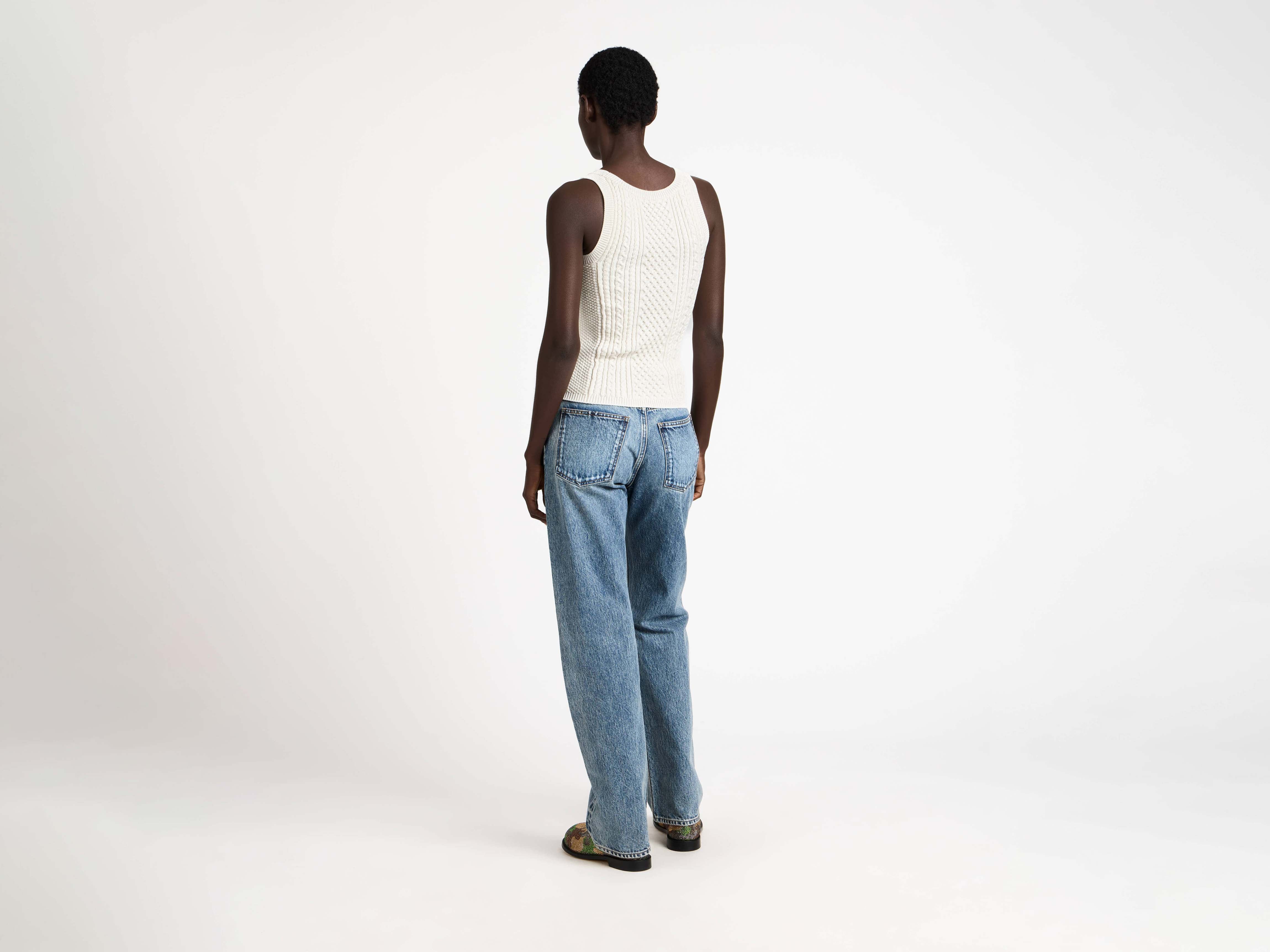 WOMENS CABLE-KNIT TANK TOP IN WHITE in IVORY KW1454YN0488006XXS