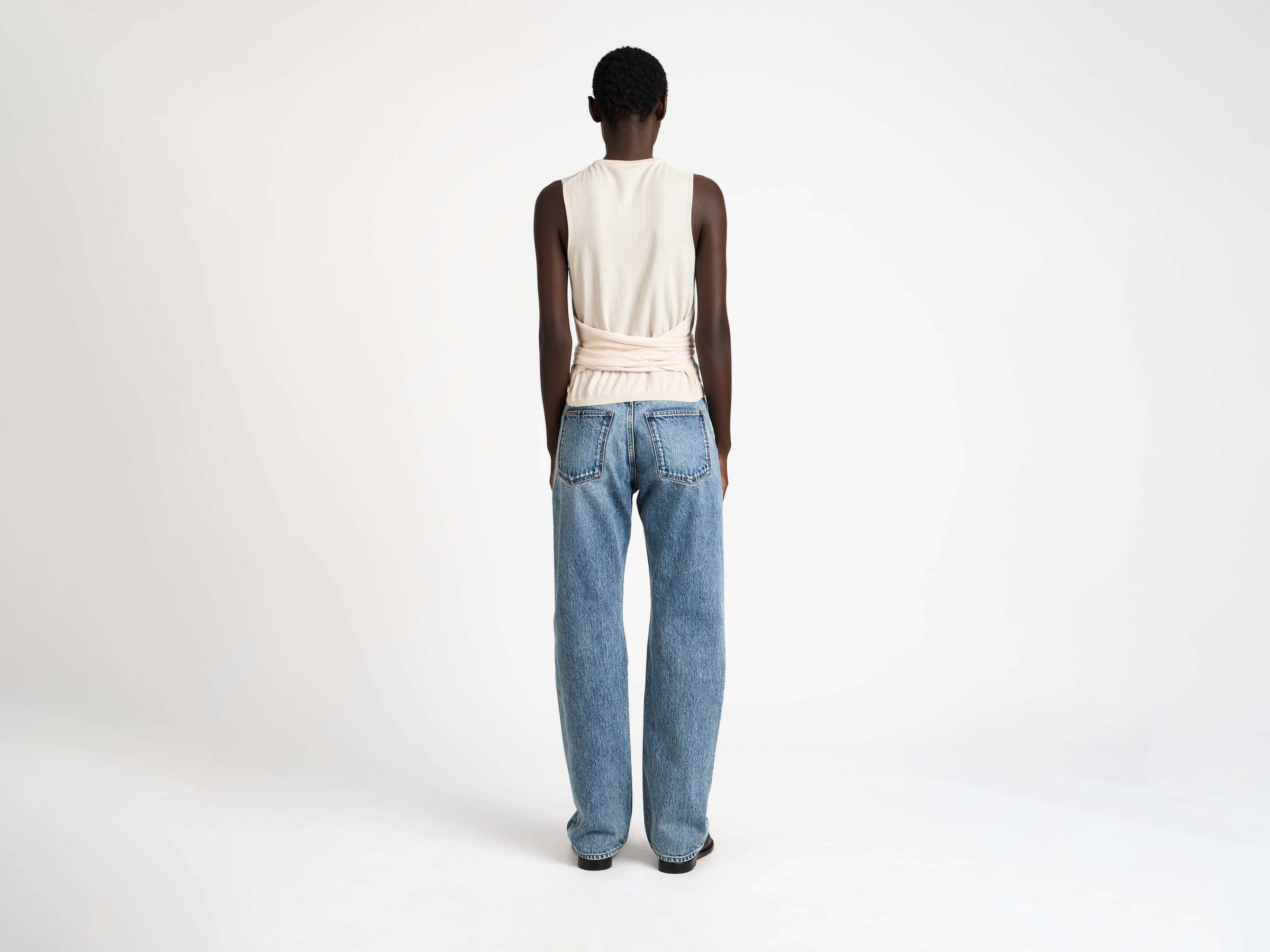 waist tie tank top ivory Model Back 3