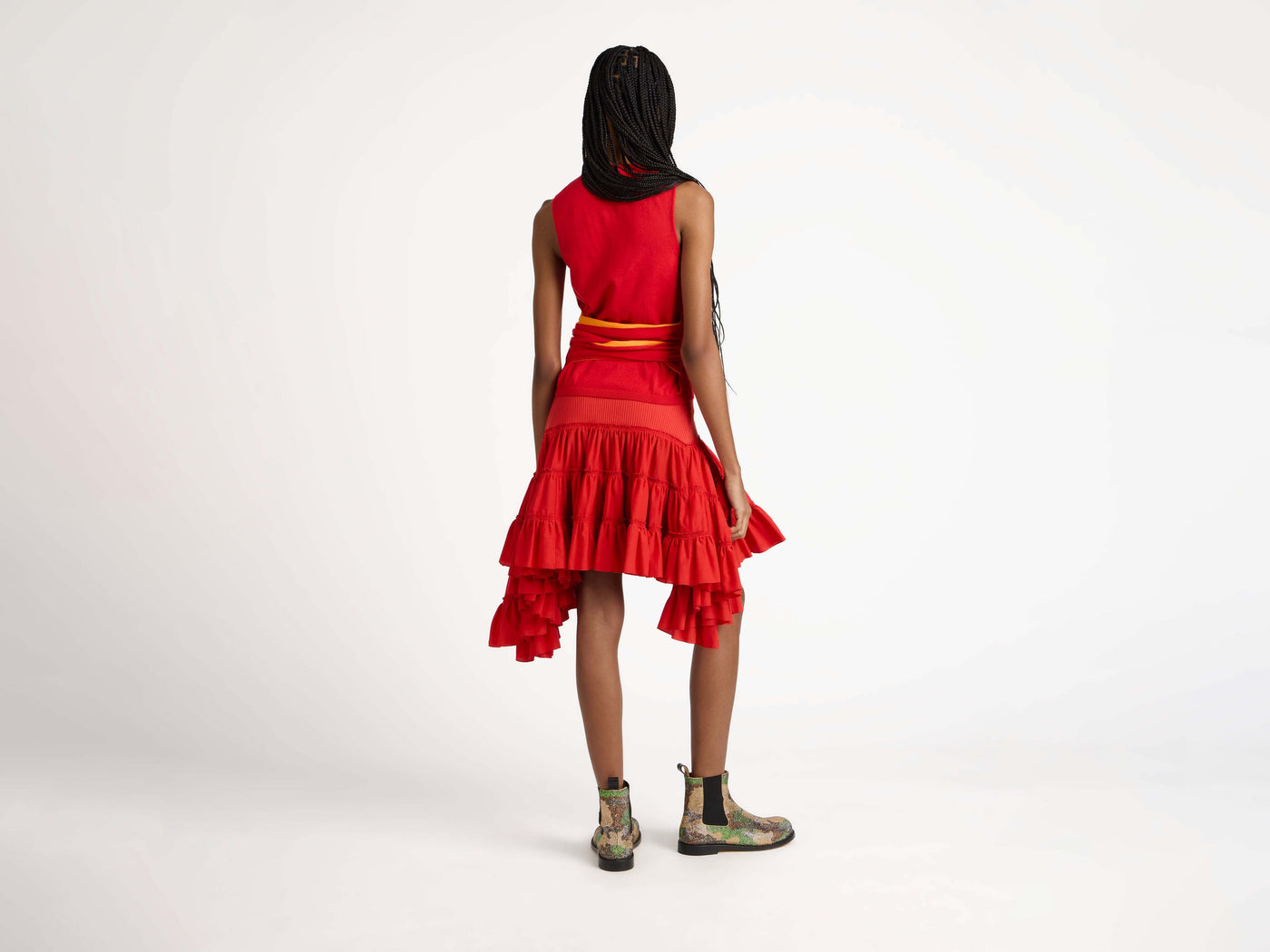 waist tie tank top red Model Back 4