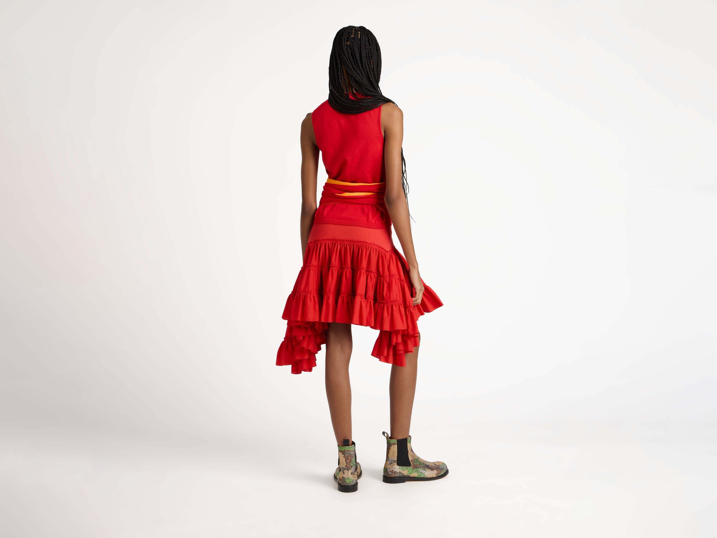 waist tie tank top red Model Back 4