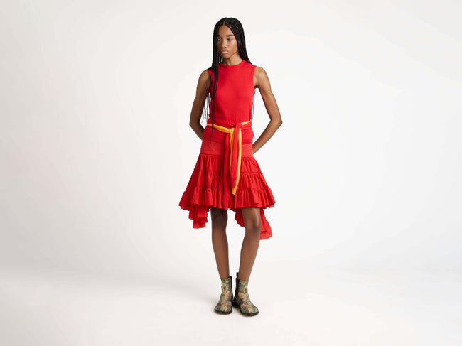 waist tie tank top red Model Front 1