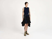 waist tie tank top navy Model Back 1