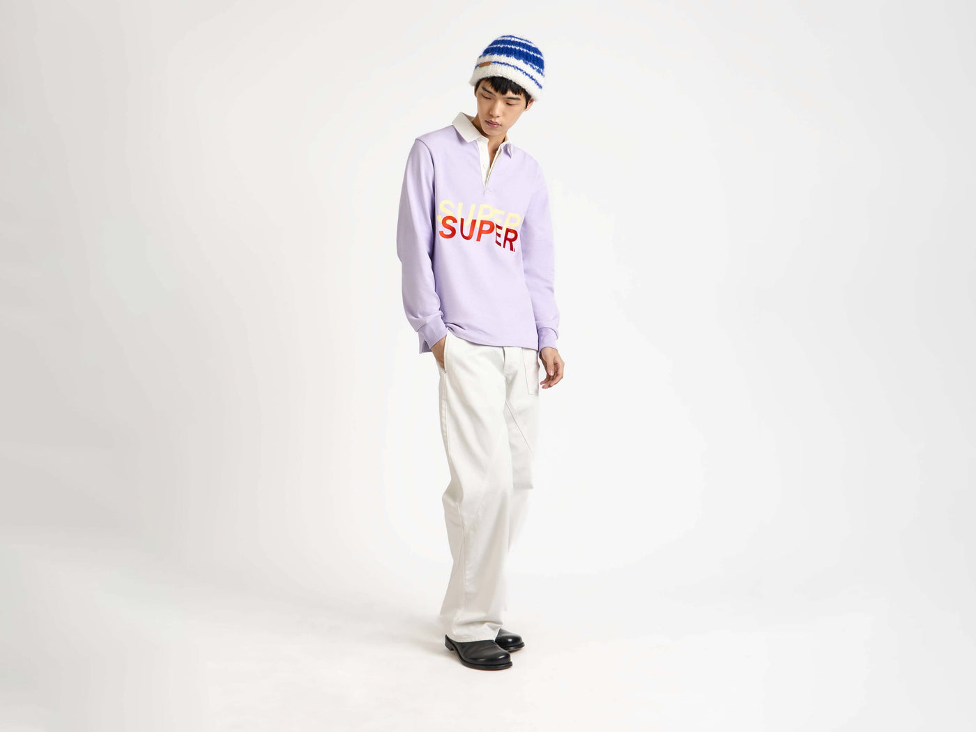 stripe beanie royal blue Model Back 2