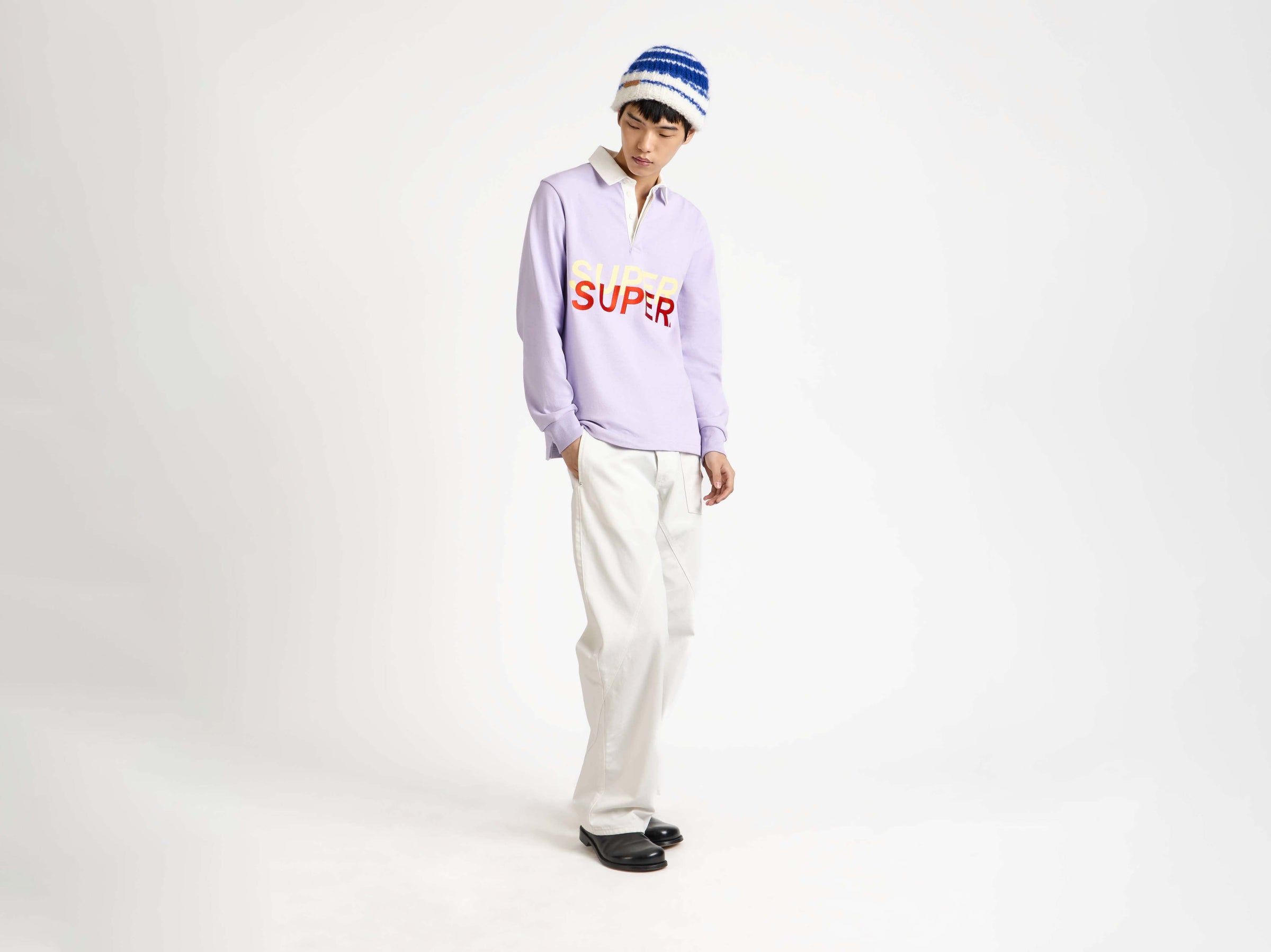 stripe beanie royal blue Model Back 2