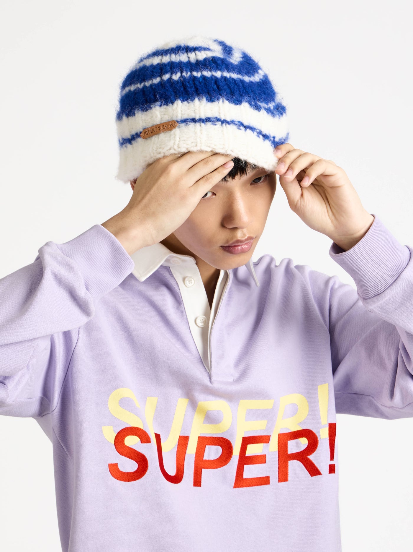 stripe beanie royal blue Model Detail 3