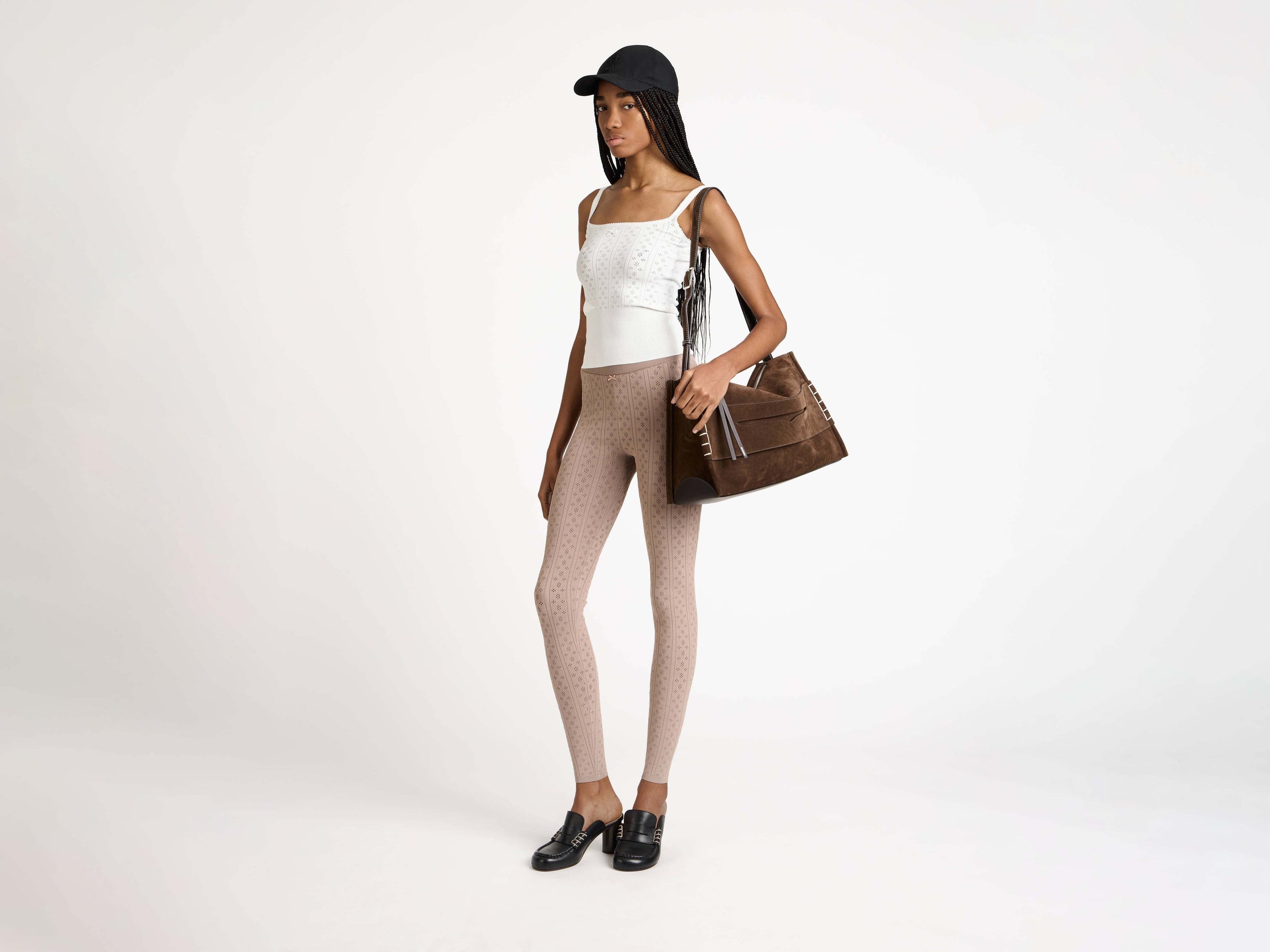 pointelle tank top off white Model Front 5