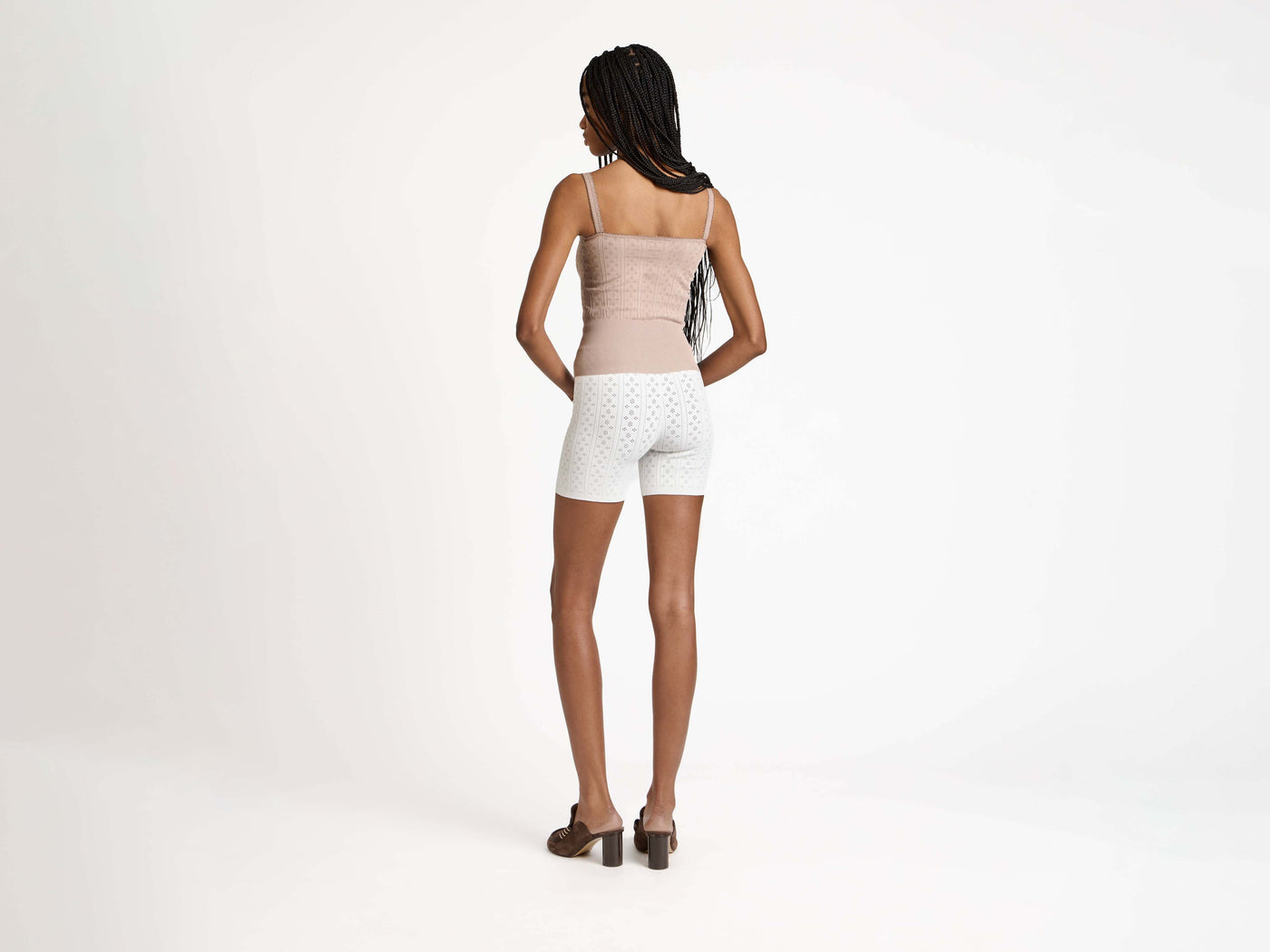 pointelle tank top taupe Model Back 6