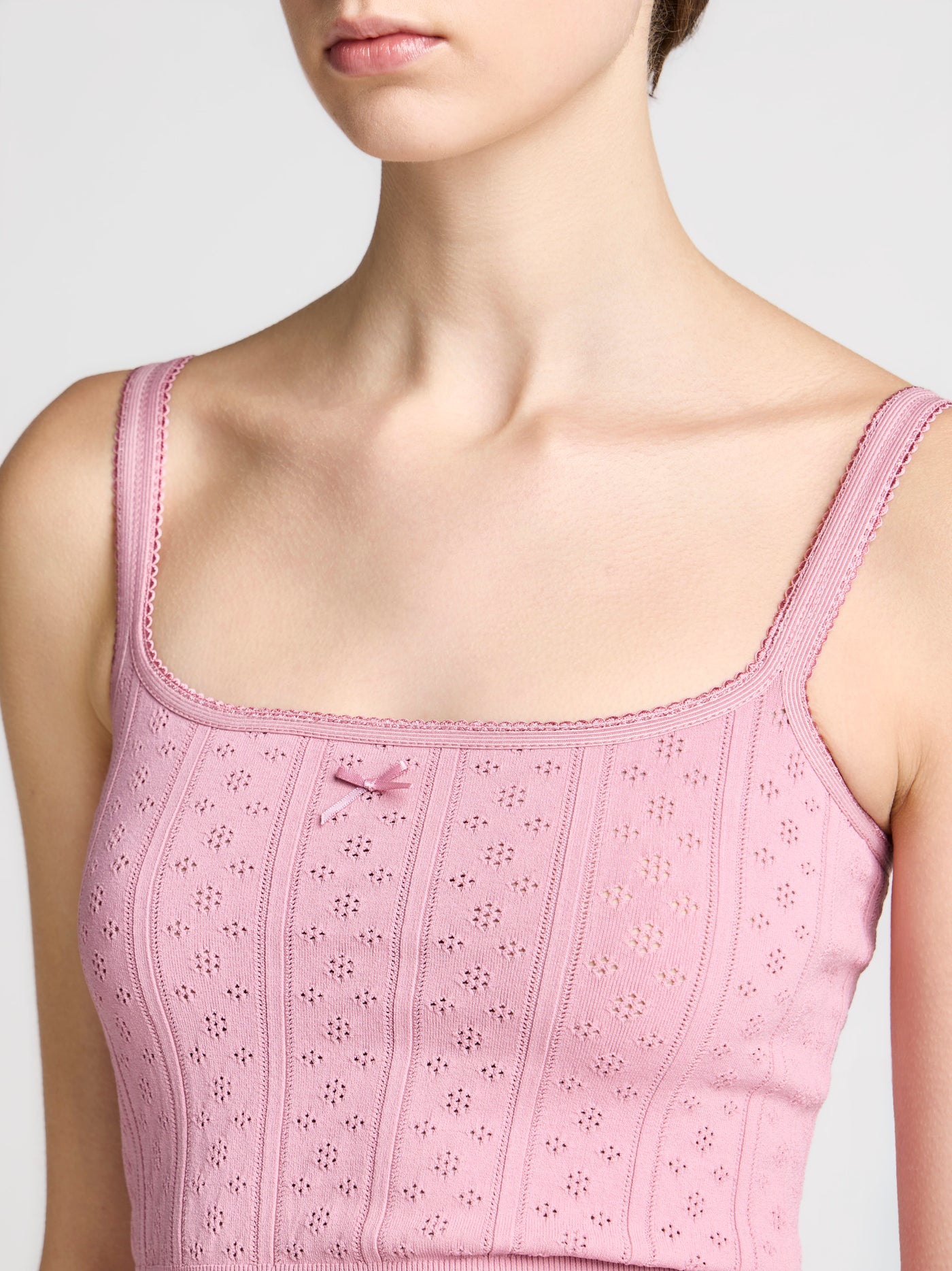 WOMENS KNITTED POINTELLE CAMI TOP IN ROSE PINK