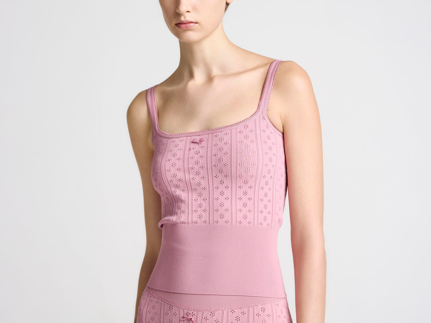 WOMENS KNITTED POINTELLE CAMI TOP IN ROSE PINK
