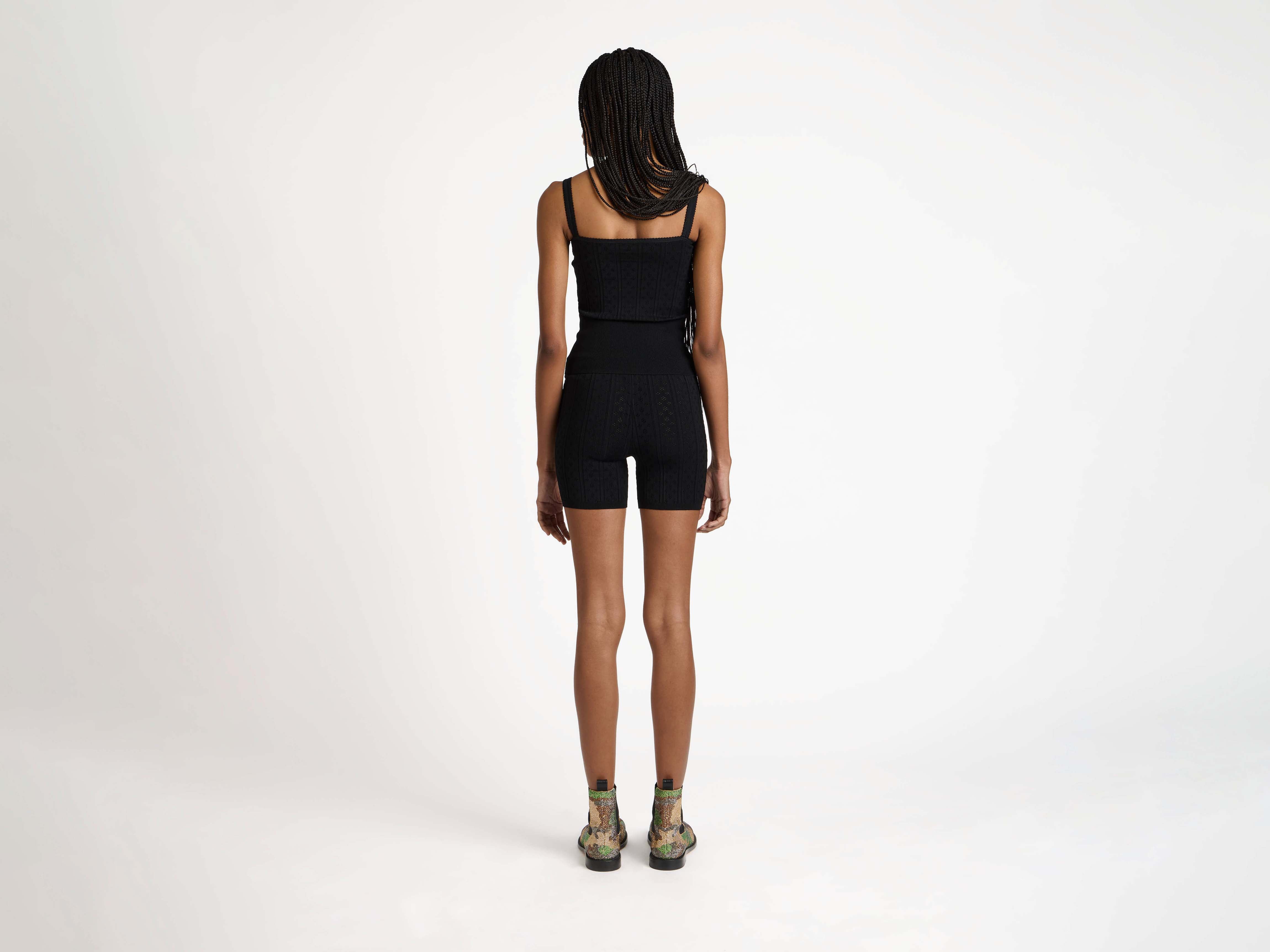 WOMENS KNITTED POINTELLE CAMI TOP IN BLACK in BLACK