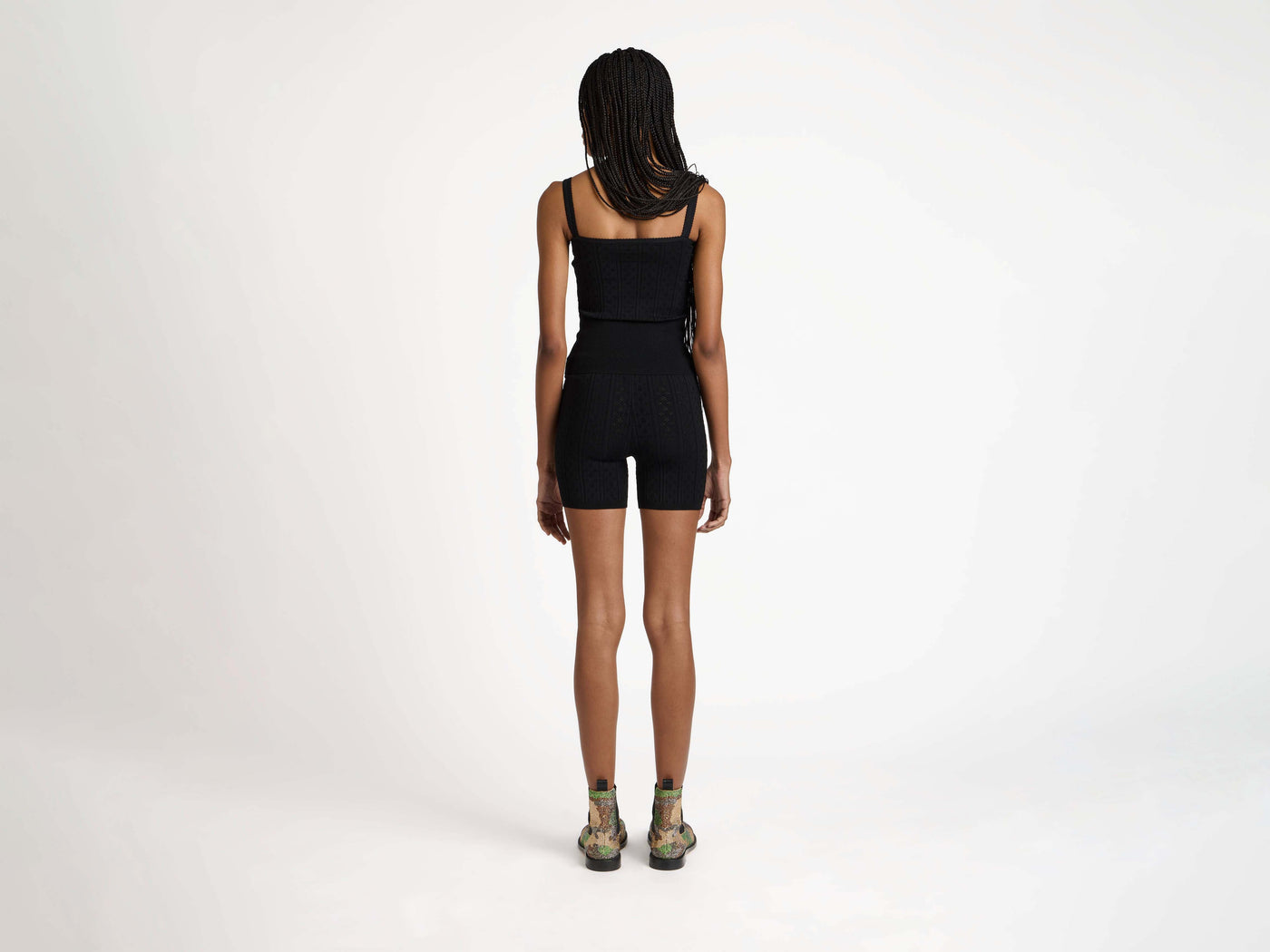 KNITTED POINTELLE CAMI TOP IN BLACK