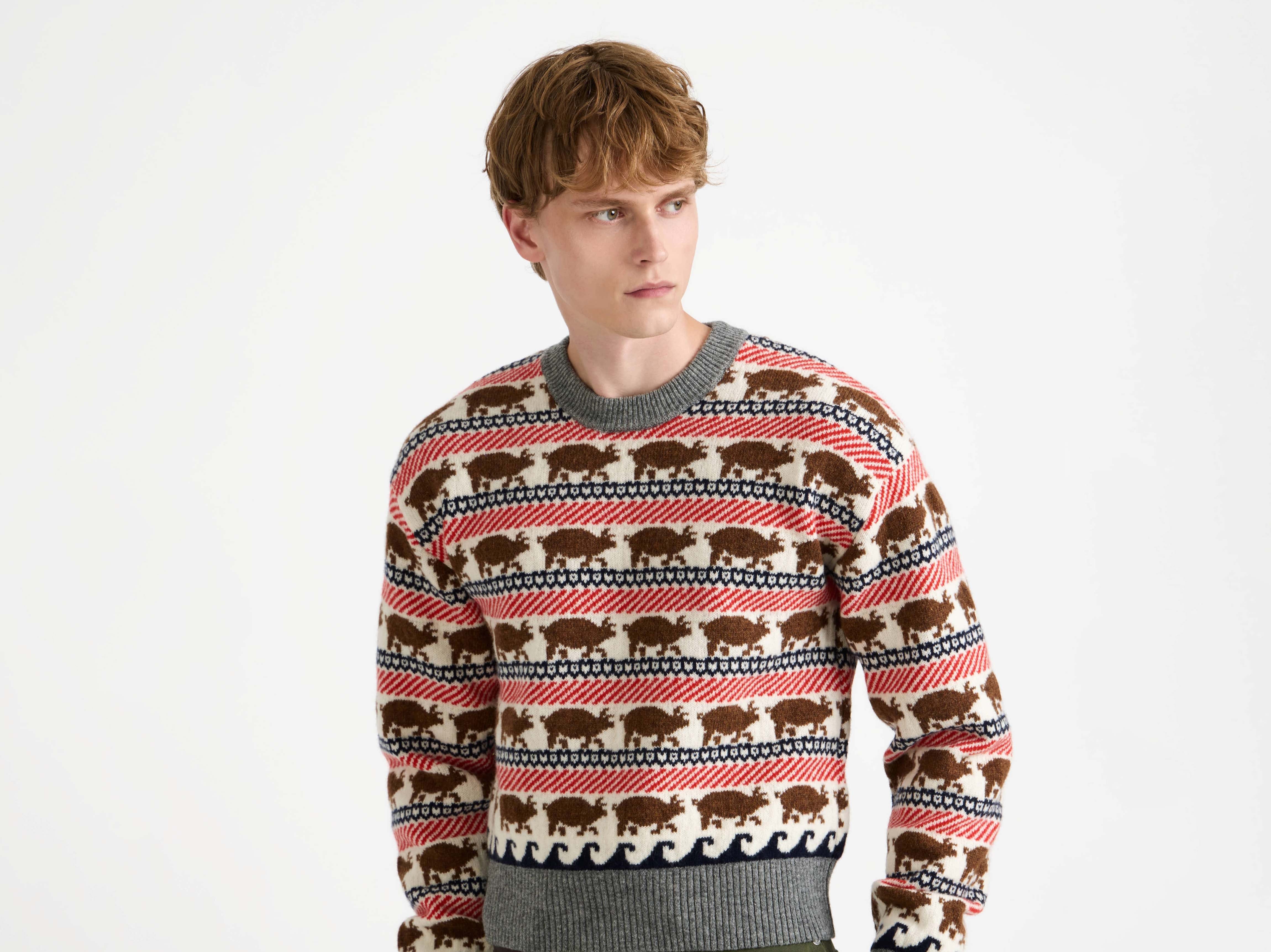 MENS FAIRISLE 'PIG' JUMPER IN RED in RED KW1471YN0453459S | JW MENS FAIRISLE 'PIG' JUMPER IN RED in RED KW1471YN0453459S | JW