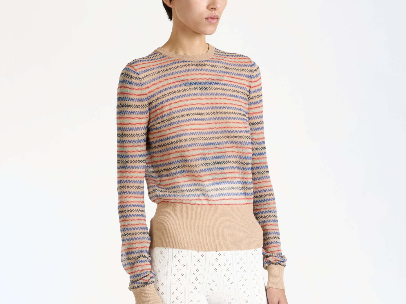 sheer fair isle longsleeve top burgundy Model Detail 5