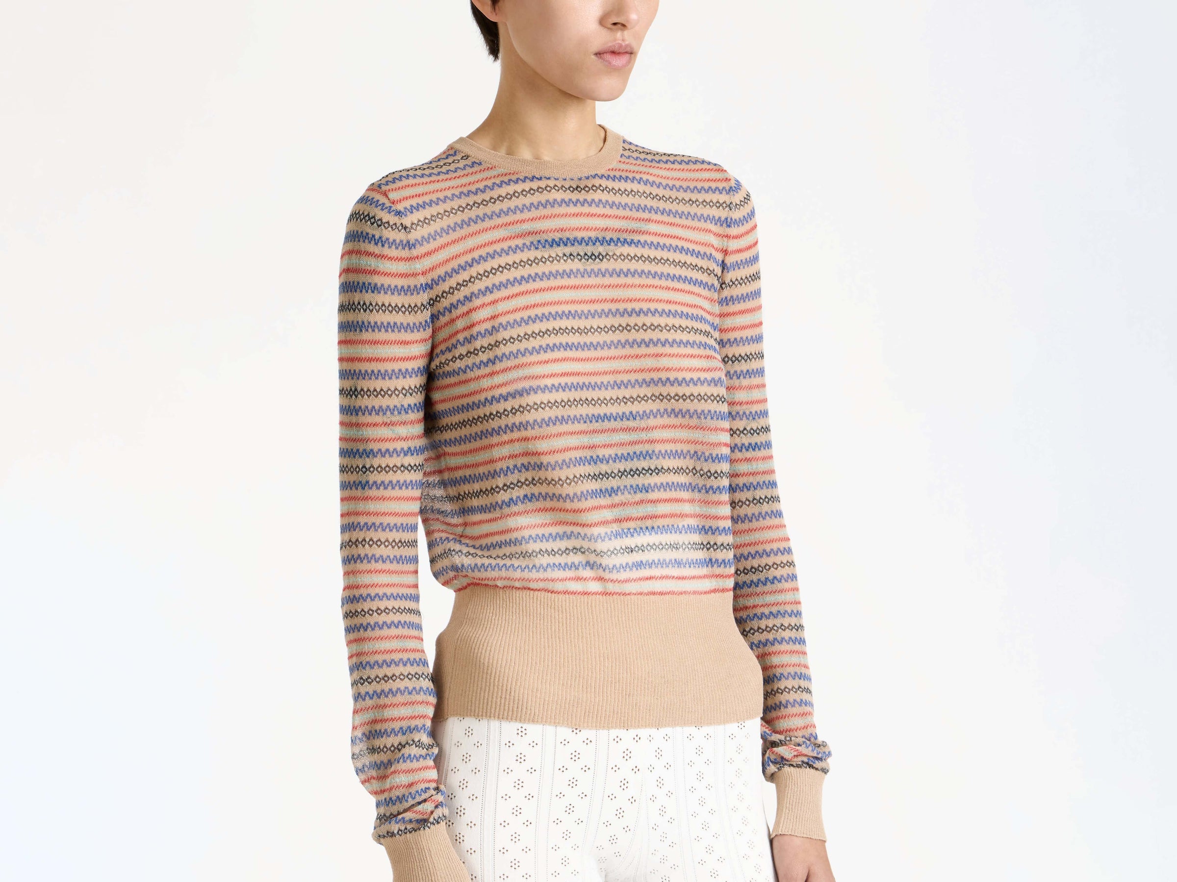 sheer fair isle longsleeve top burgundy Model Detail 5