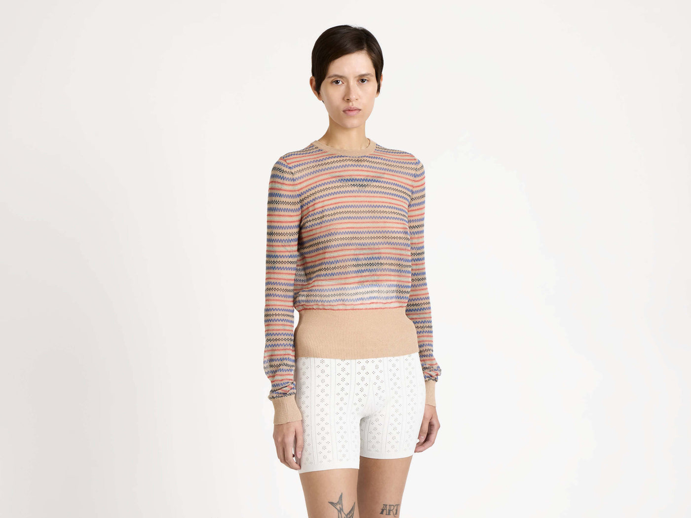 sheer fair isle longsleeve top burgundy Model Detail 1