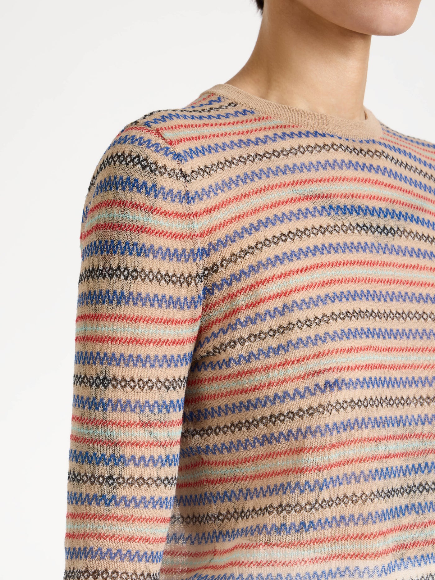 sheer fair isle longsleeve top burgundy Model Detail 8
