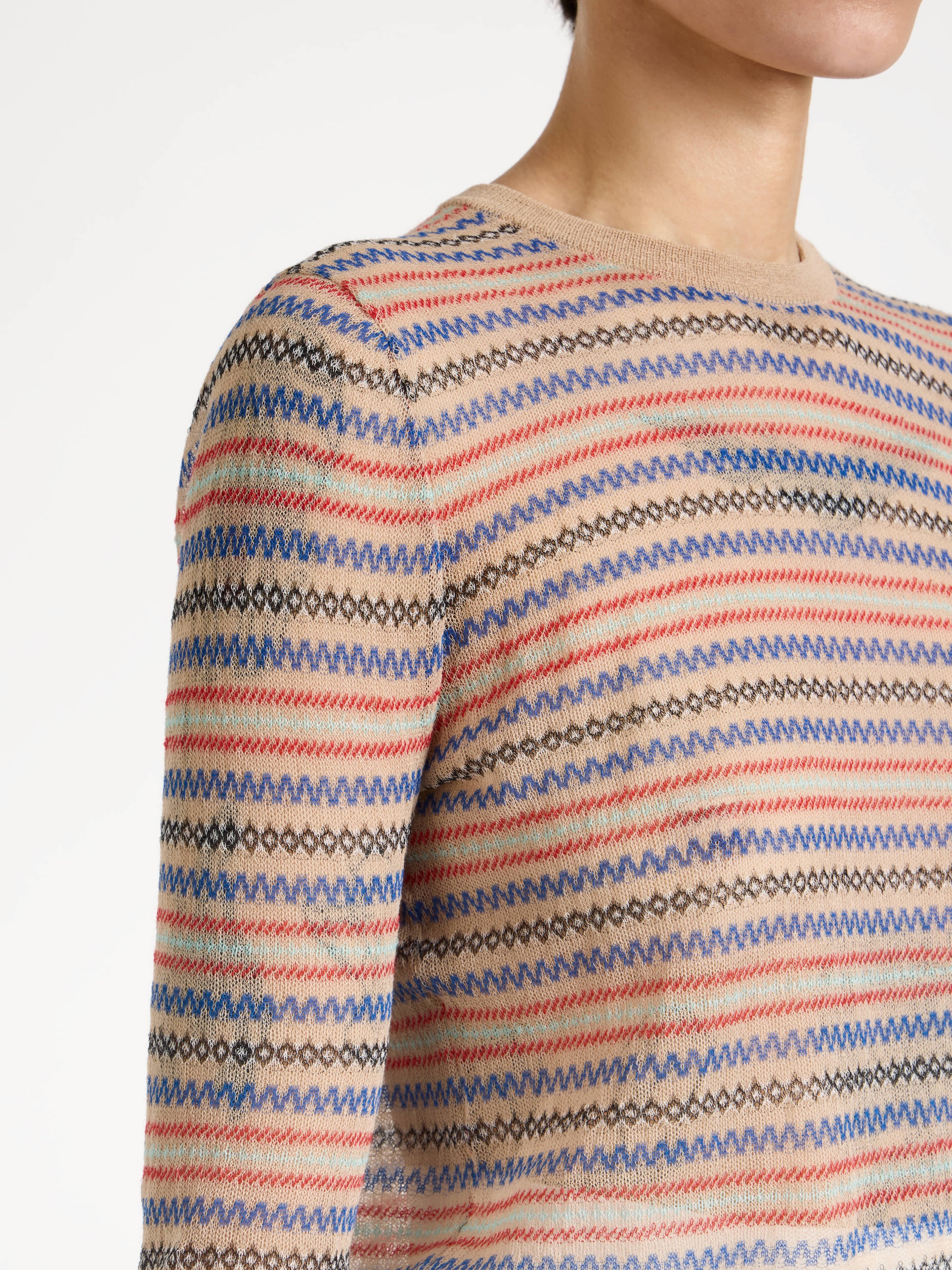 sheer fair isle longsleeve top burgundy Model Detail 8