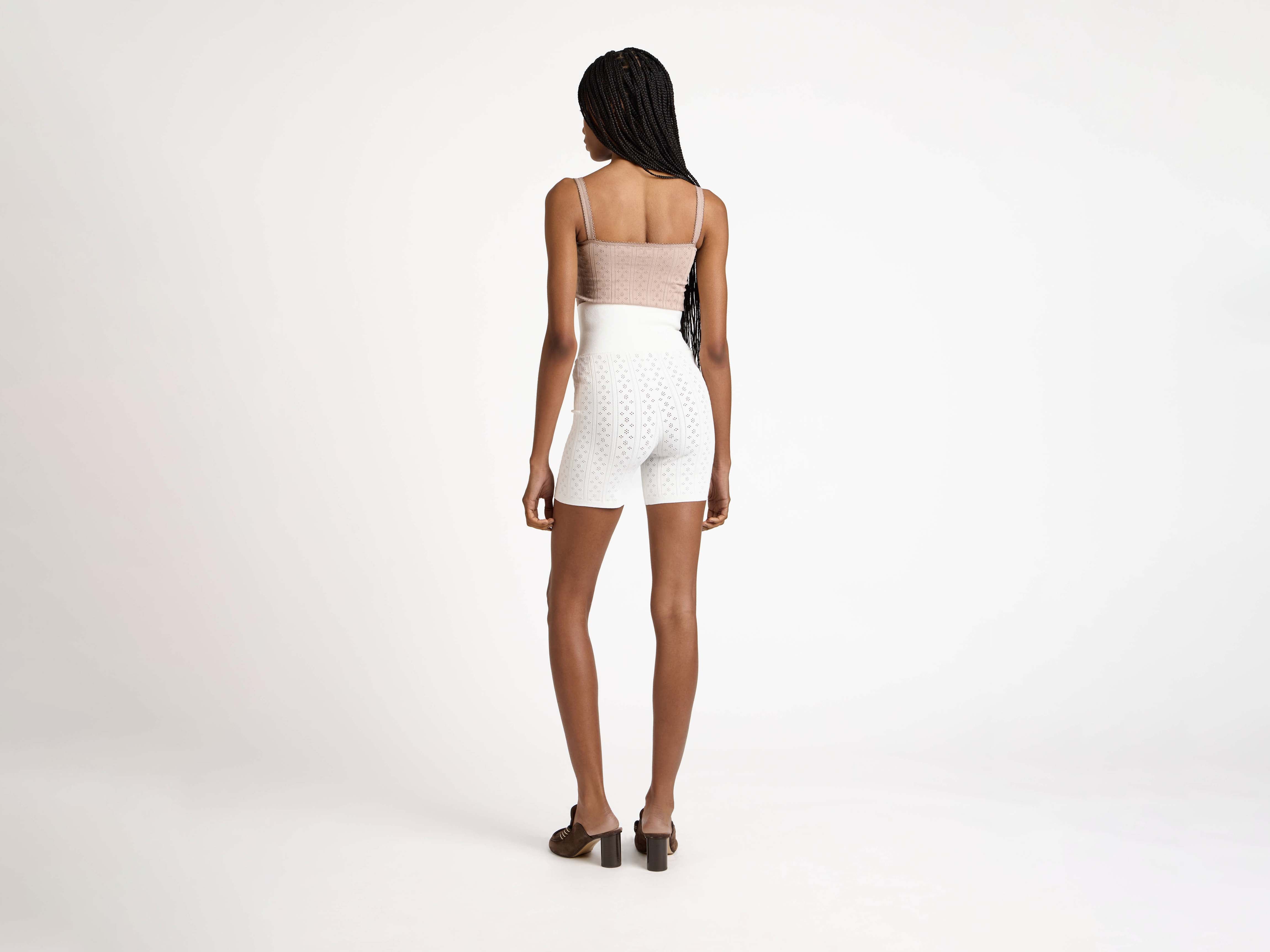 KNITTED POINTELLE FITTED SHORTS IN WHITE in OFF WHITE