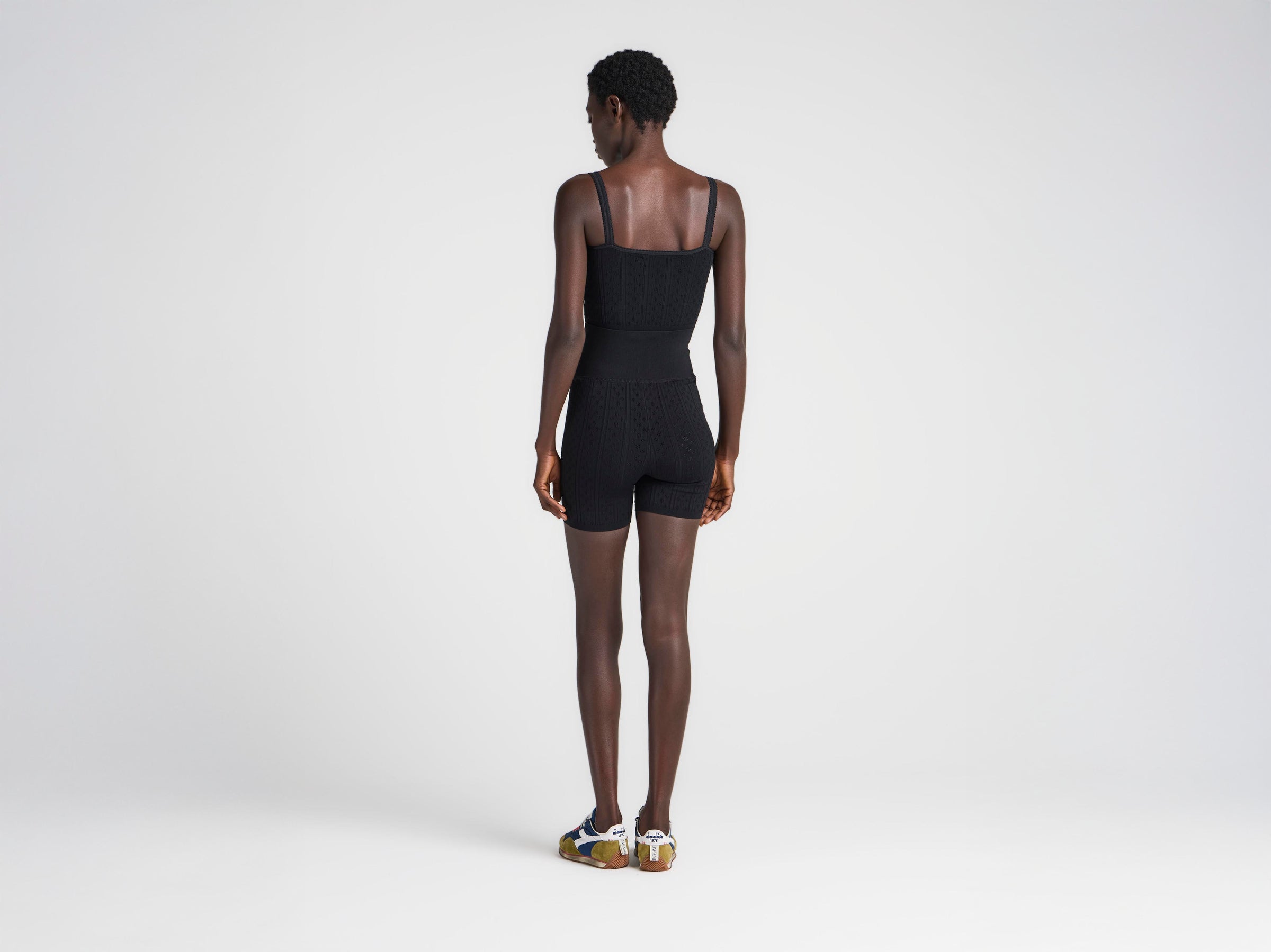 WOMENS KNITTED POINTELLE FITTED SHORTS IN BLACK