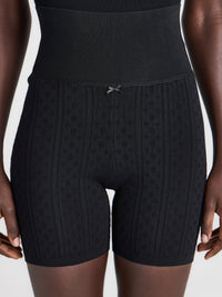 WOMENS KNITTED POINTELLE FITTED SHORTS IN BLACK
