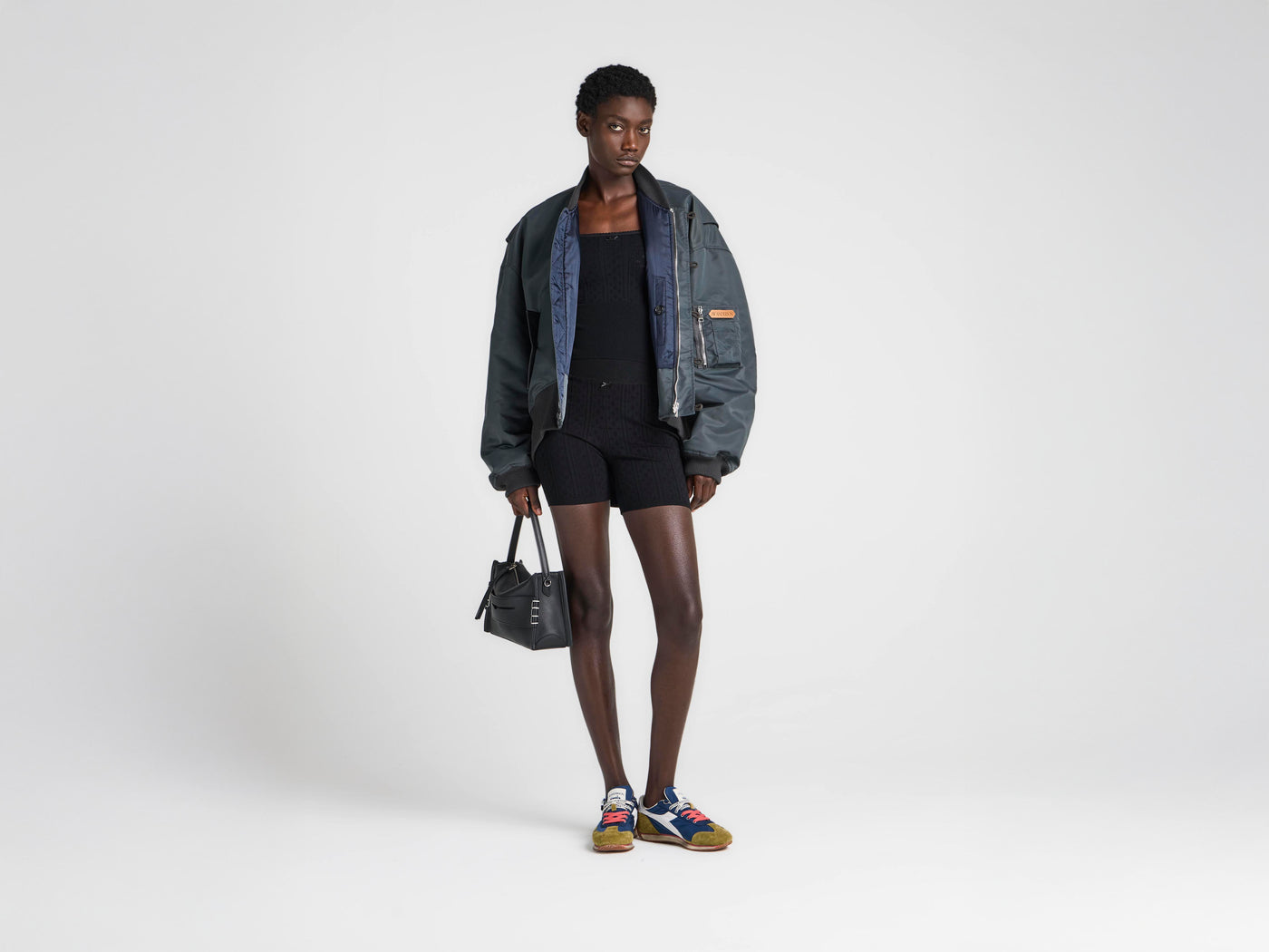 WOMENS KNITTED POINTELLE FITTED SHORTS IN BLACK