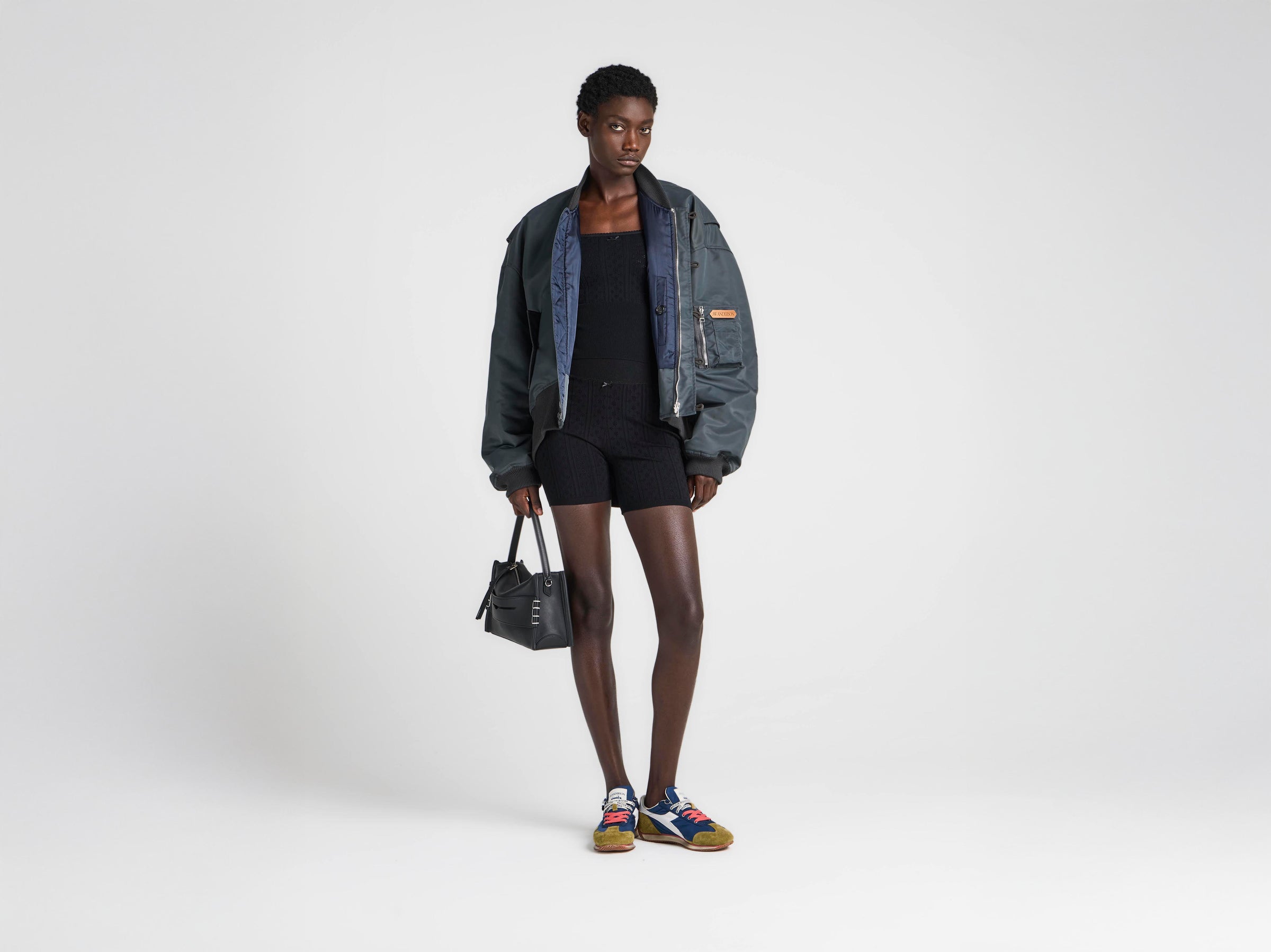 WOMENS KNITTED POINTELLE FITTED SHORTS IN BLACK