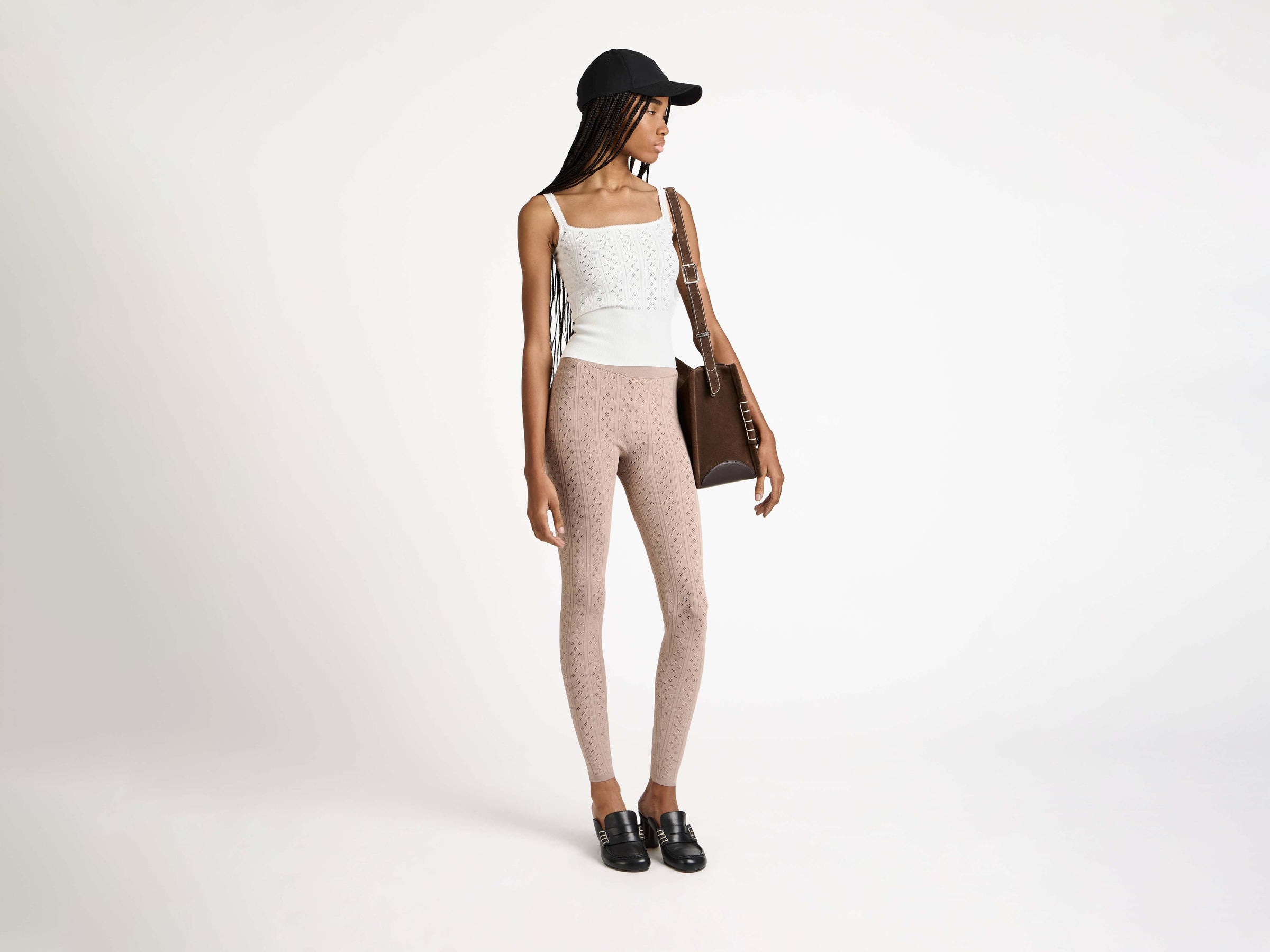 pointelle leggings taupe Model Front 5