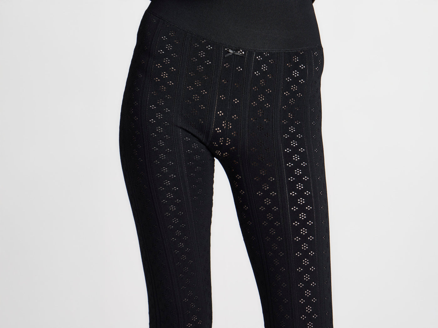 WOMENS KNITTED POINTELLE LEGGINGS IN BLACK