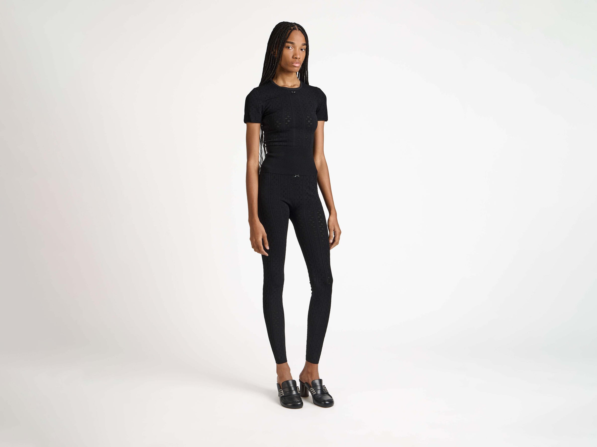 pointelle tee black Model Front 4