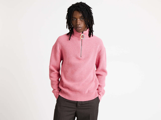 MENS HALF ZIP JUMPER IN BUBBLEGUM